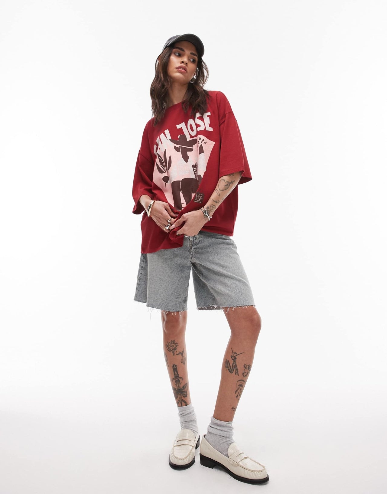 Topshop graphic San Jose oversized tee in red - ASOS Sample Sale
