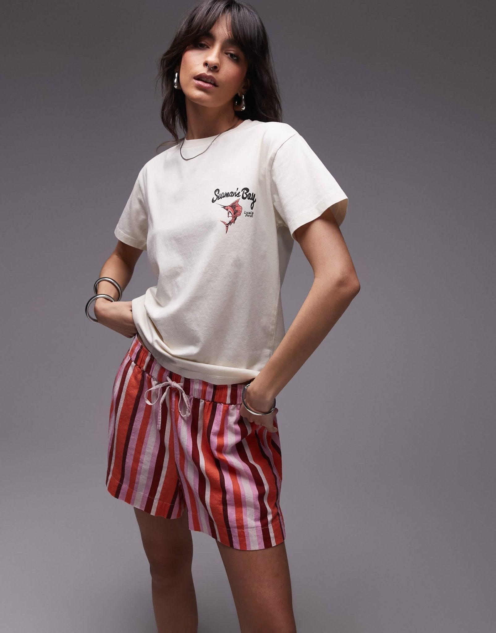 Topshop graphic Seamans Bay back print boxy tee in ecru - ASOS Sample Sale