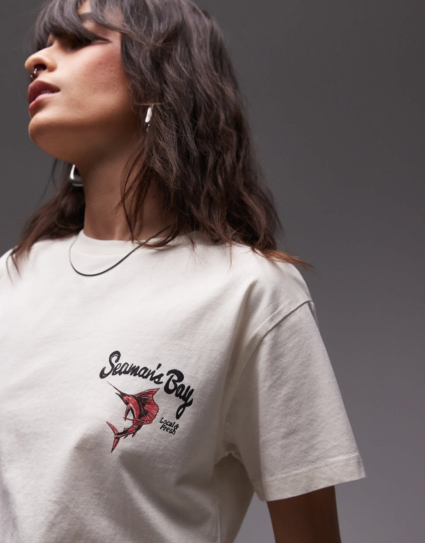 Topshop graphic Seamans Bay back print boxy tee in ecru - ASOS Sample Sale