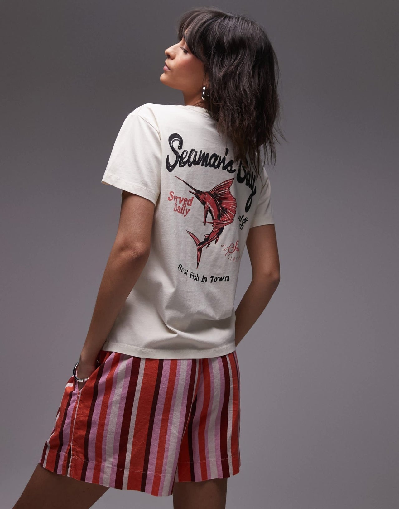 Topshop graphic Seamans Bay back print boxy tee in ecru - ASOS Sample Sale