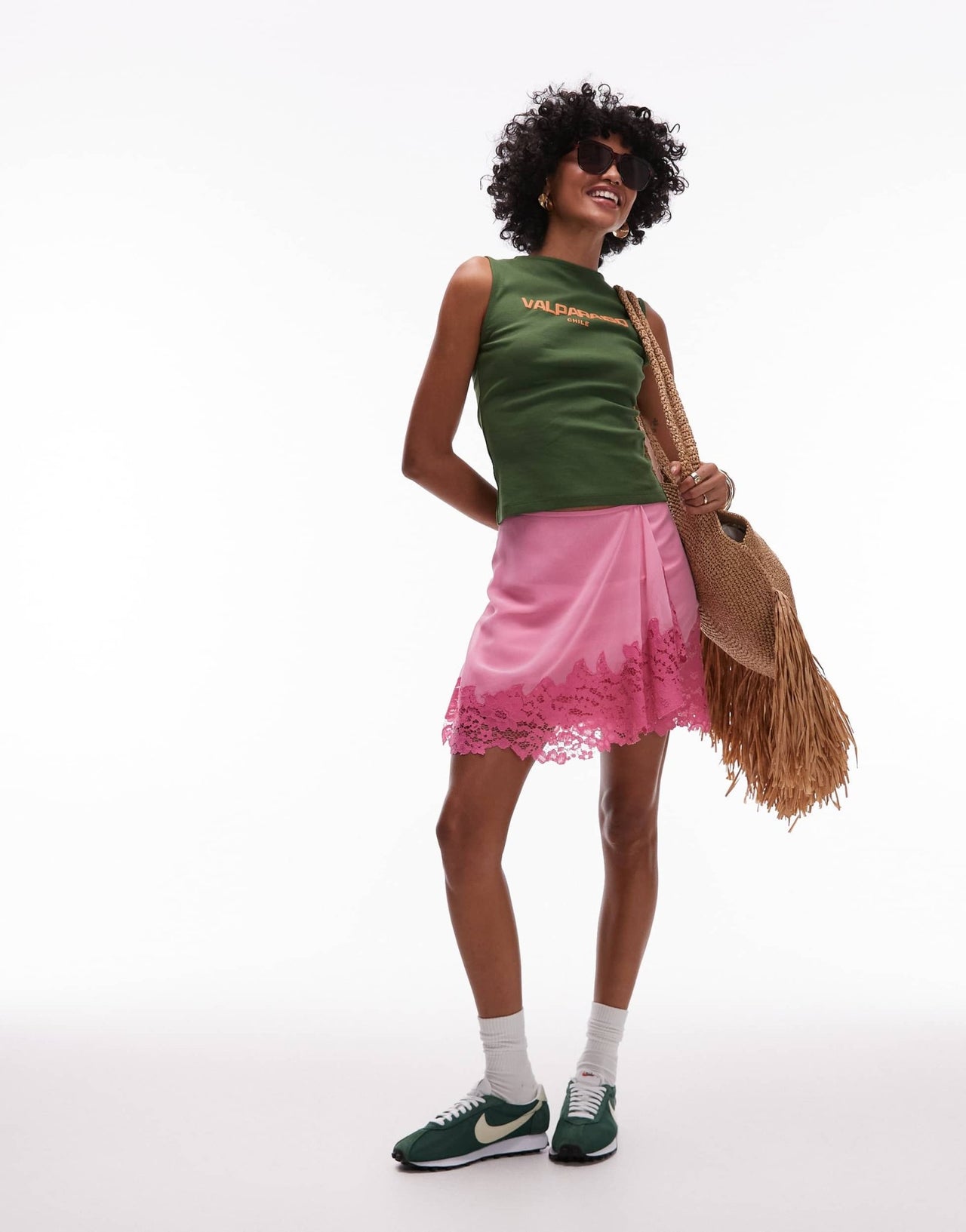 Topshop graphic Valparaiso tank in green - ASOS Sample Sale