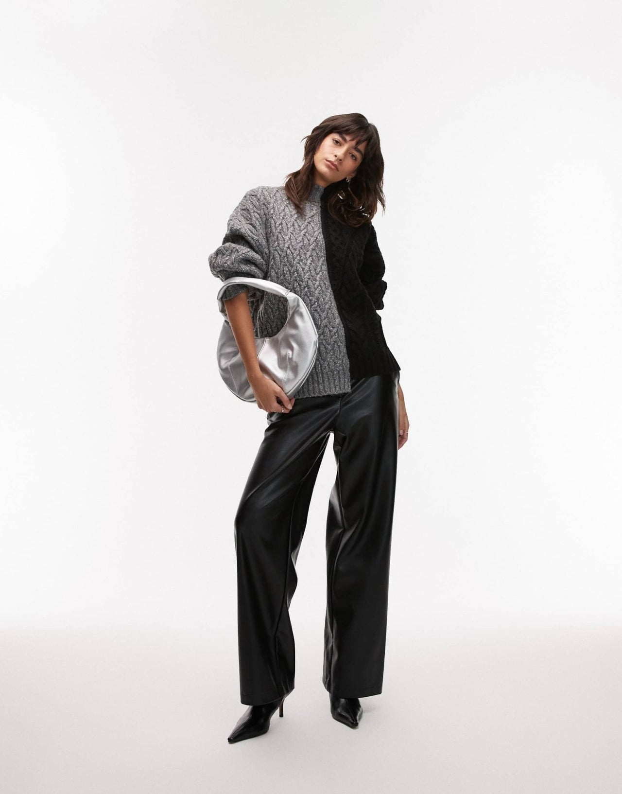 Topshop half and half cable oversized jumper in grey and black - ASOS Sample Sale