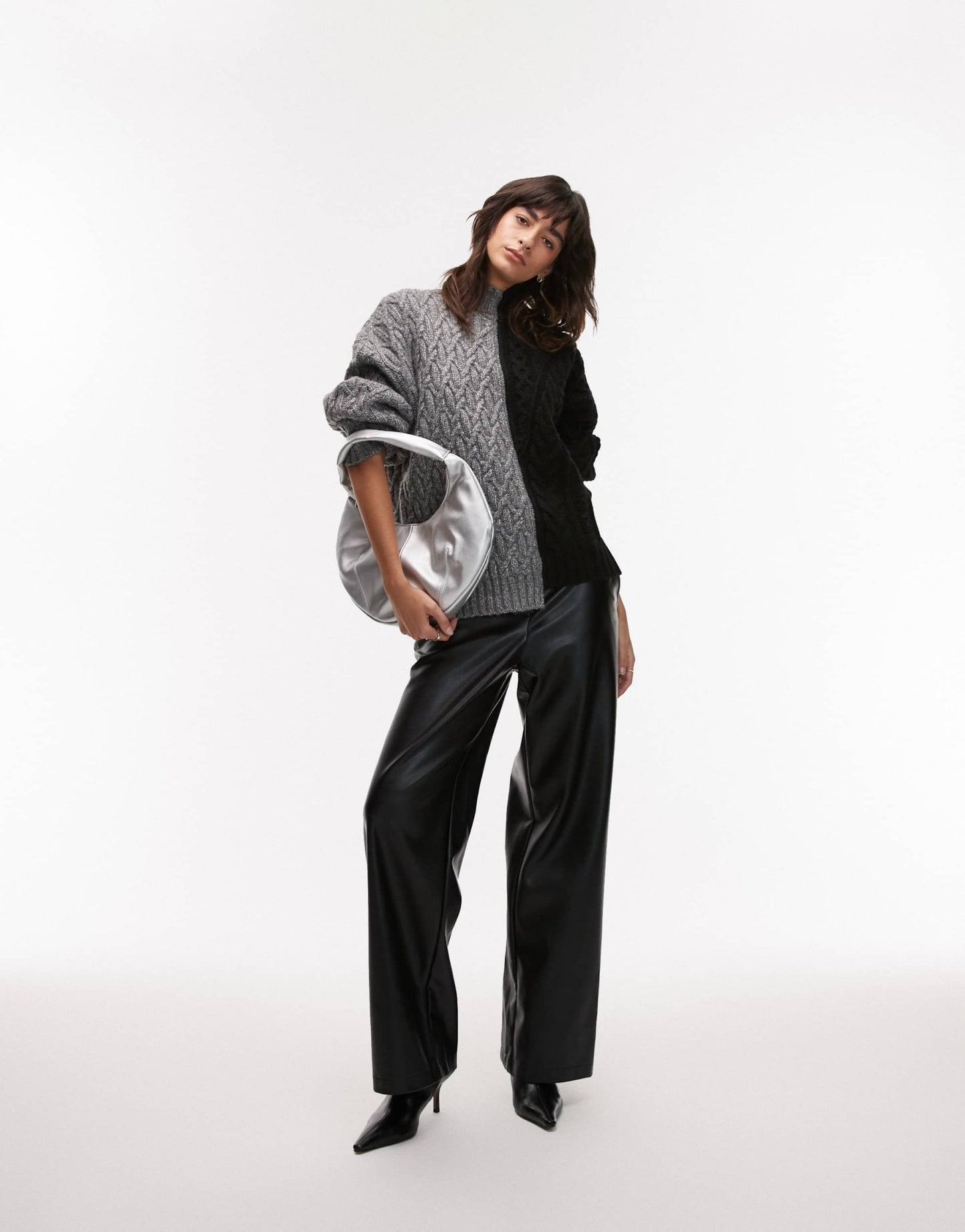 Topshop half and half cable oversized jumper in grey and black - ASOS Sample Sale