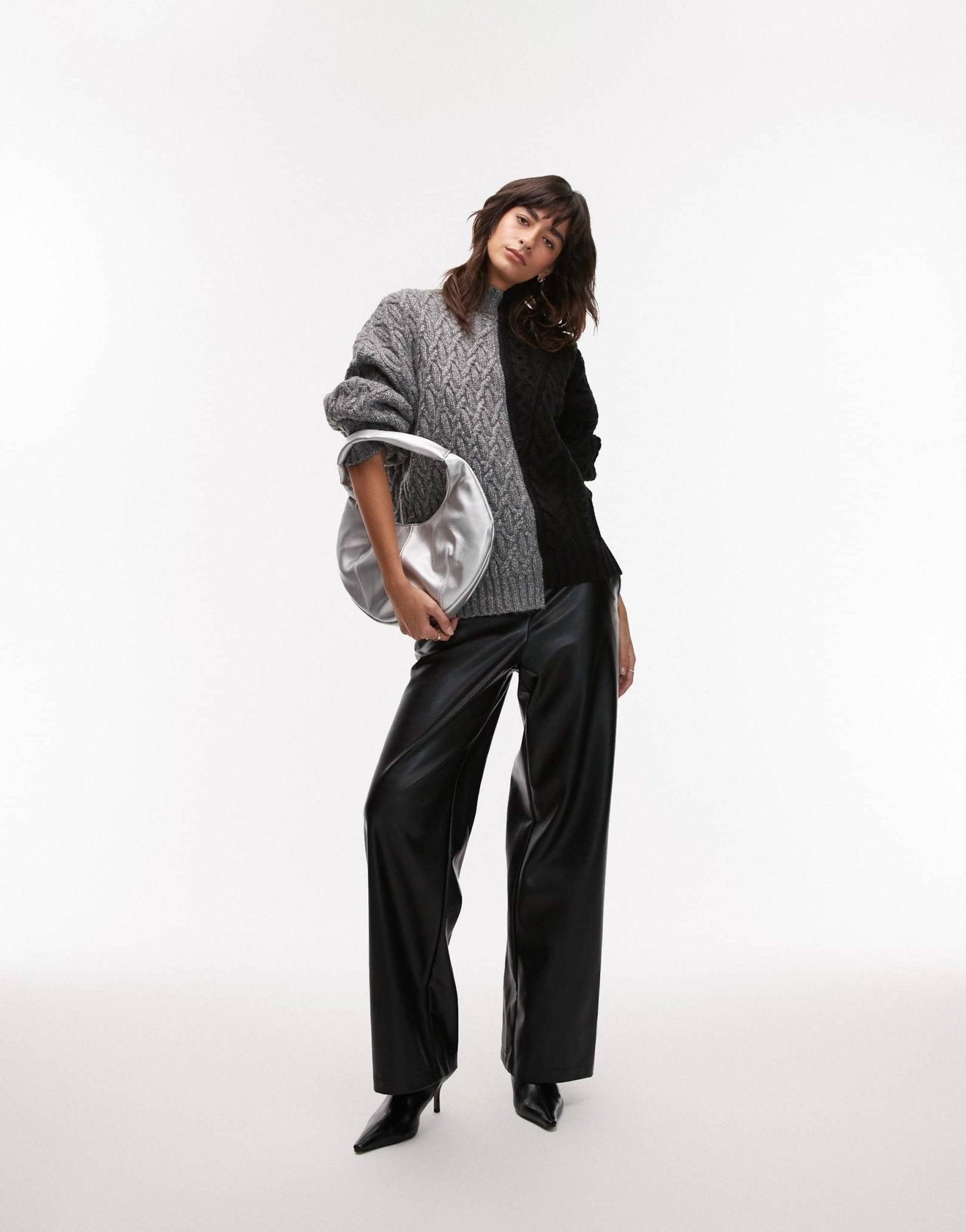 Topshop half and half cable oversized jumper in grey and black - ASOS Sample Sale
