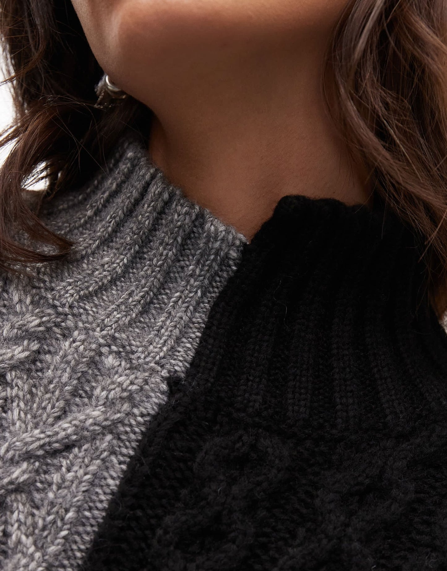 Topshop half and half cable oversized jumper in grey and black - ASOS Sample Sale