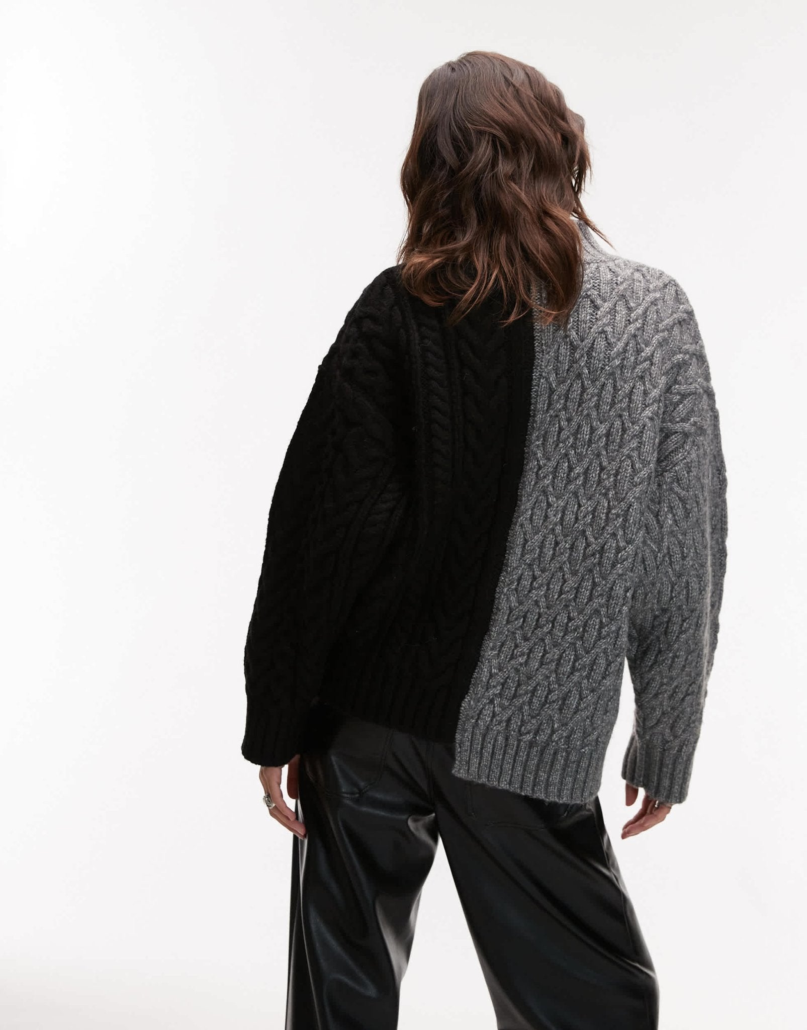 Topshop half and half cable oversized jumper in grey and black - ASOS Sample Sale