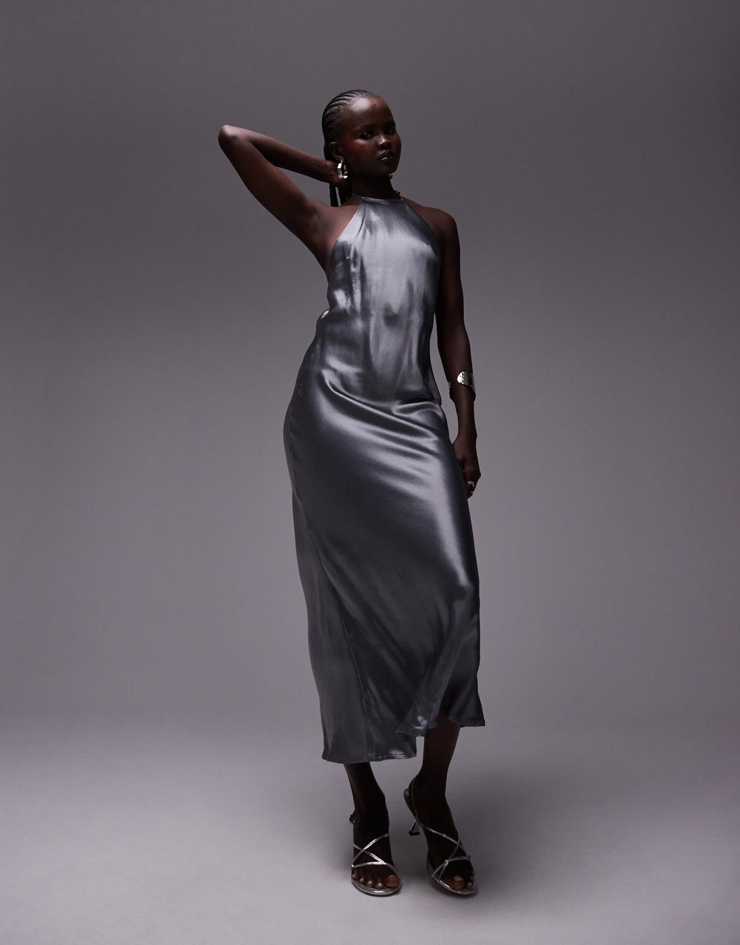 Topshop halter neck maxi dress in grey - ASOS Sample Sale