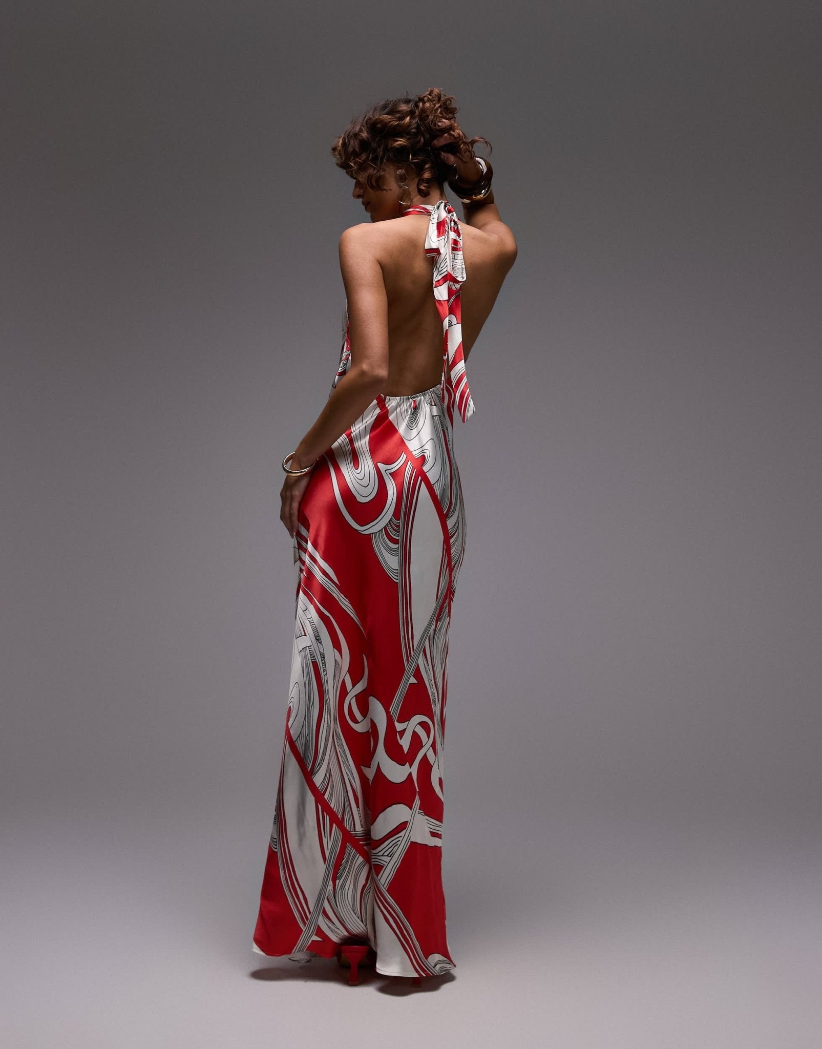 Topshop halter neck maxi dress in red boutique print - ASOS Sample Sale