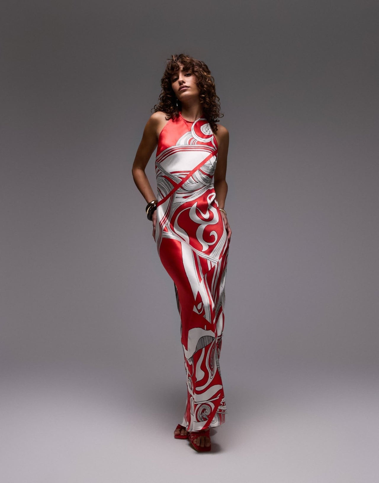 Topshop halter neck maxi dress in red boutique print - ASOS Sample Sale