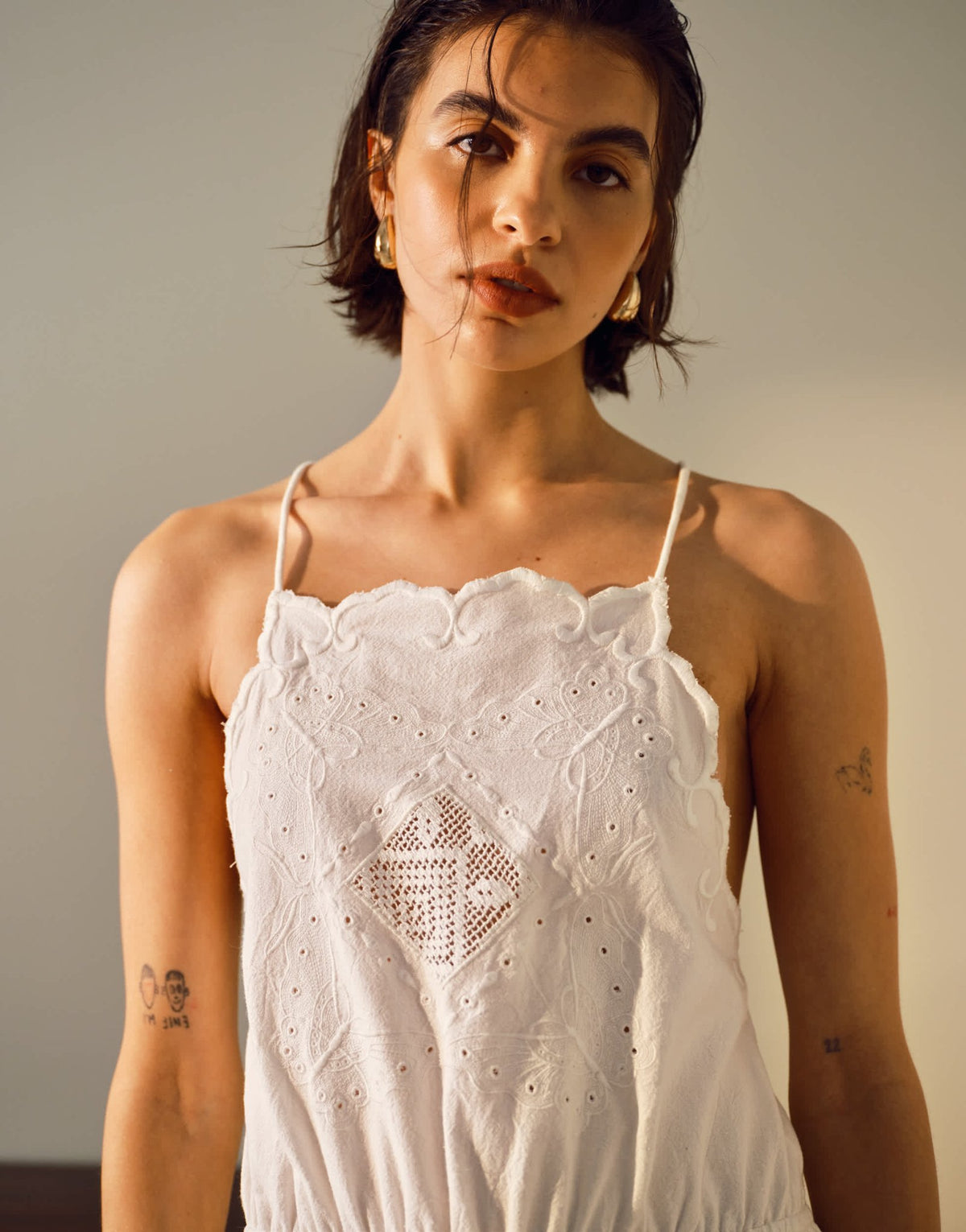 Topshop heavy embroidered hanky hem mini dress in white - ASOS Sample Sale