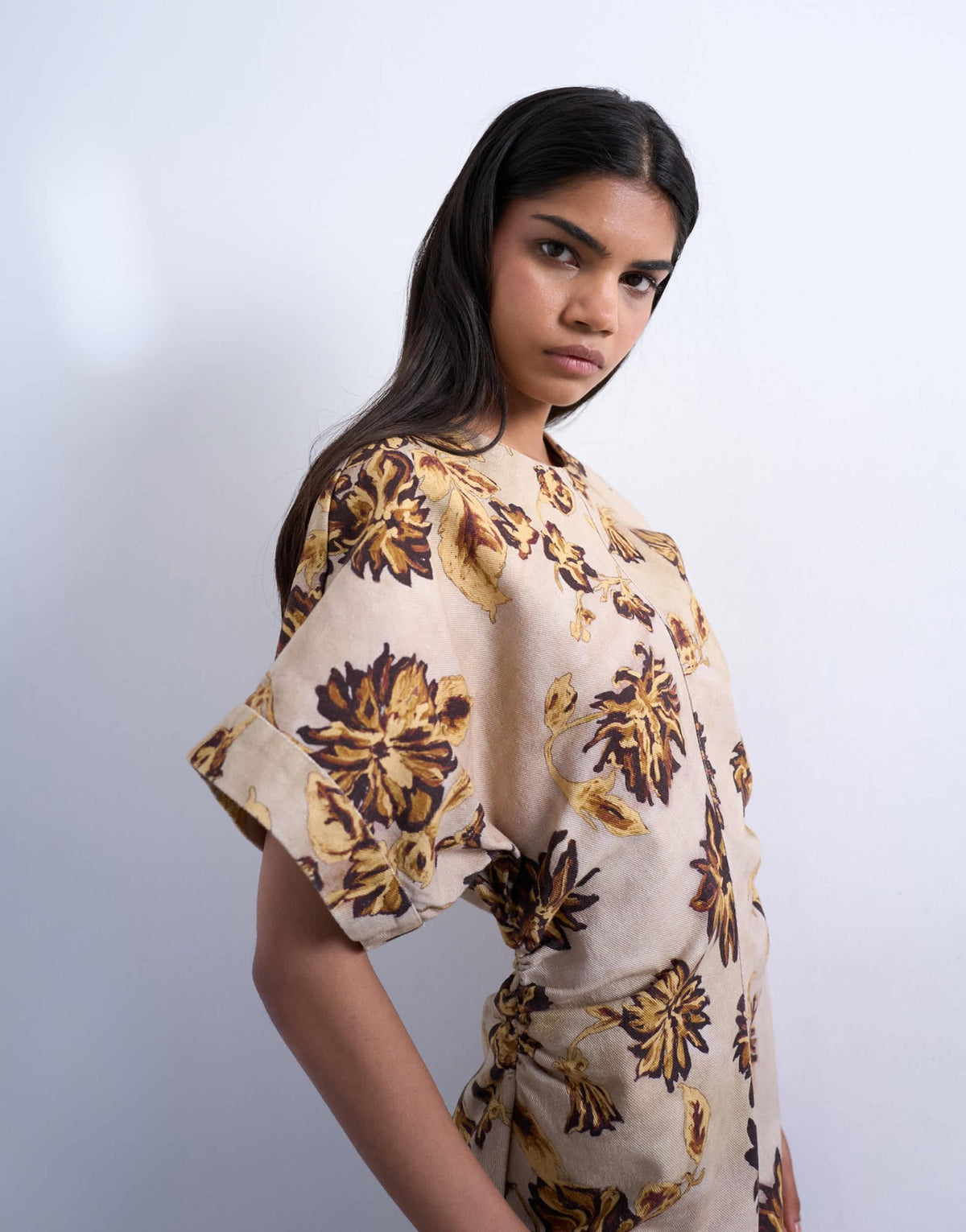 Topshop heavy twill structured mini dress in yellow winding floral - ASOS Sample Sale