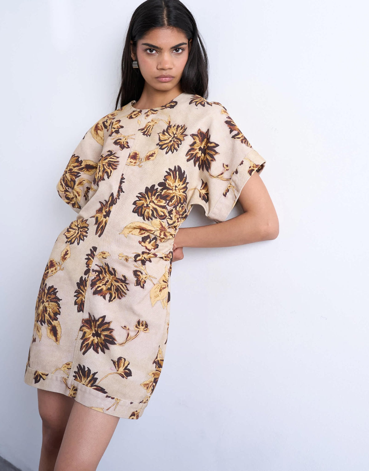 Topshop heavy twill structured mini dress in yellow winding floral - ASOS Sample Sale