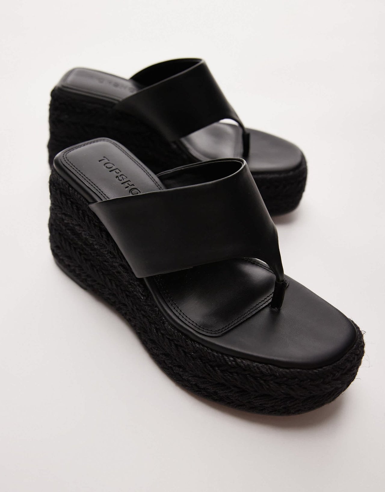 Topshop Heidi toe thong espadrille wedge in black - ASOS Sample Sale