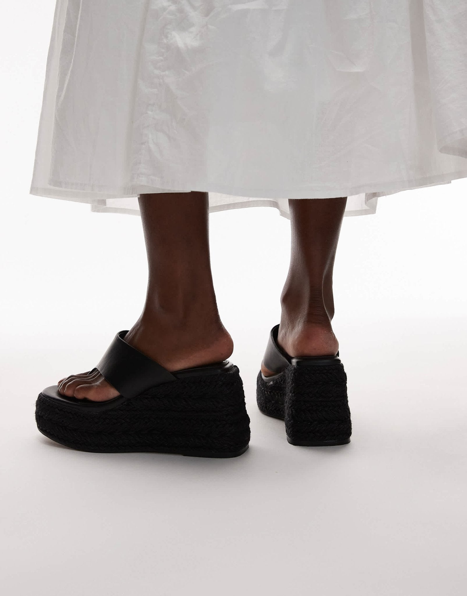 Topshop Heidi toe thong espadrille wedge in black - ASOS Sample Sale