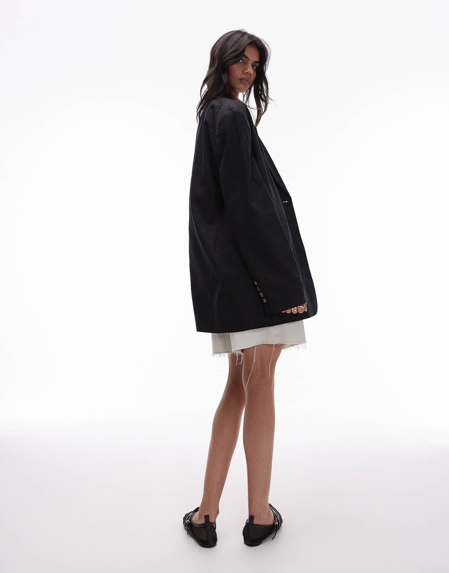 Topshop high break oversized linen blazer in black - ASOS Sample Sale