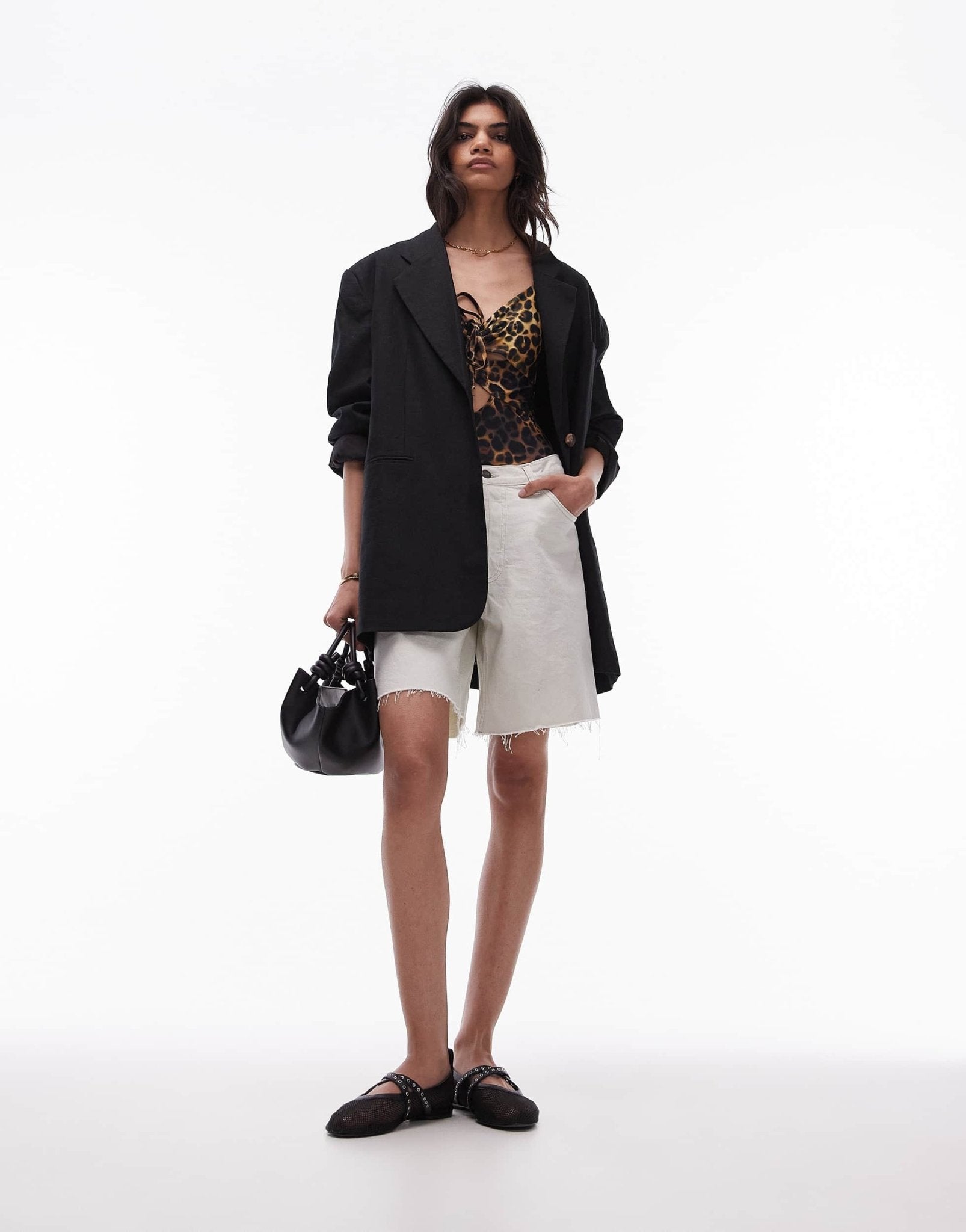 Topshop high break oversized linen blazer in black - ASOS Sample Sale