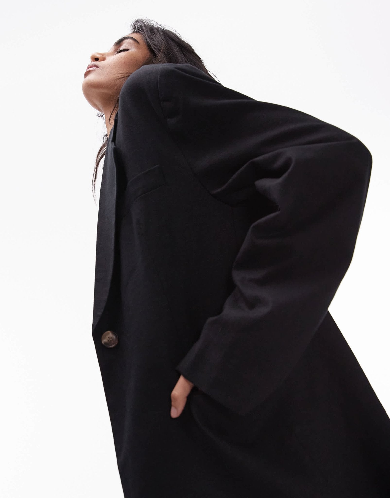 Topshop high break oversized linen blazer in black - ASOS Sample Sale