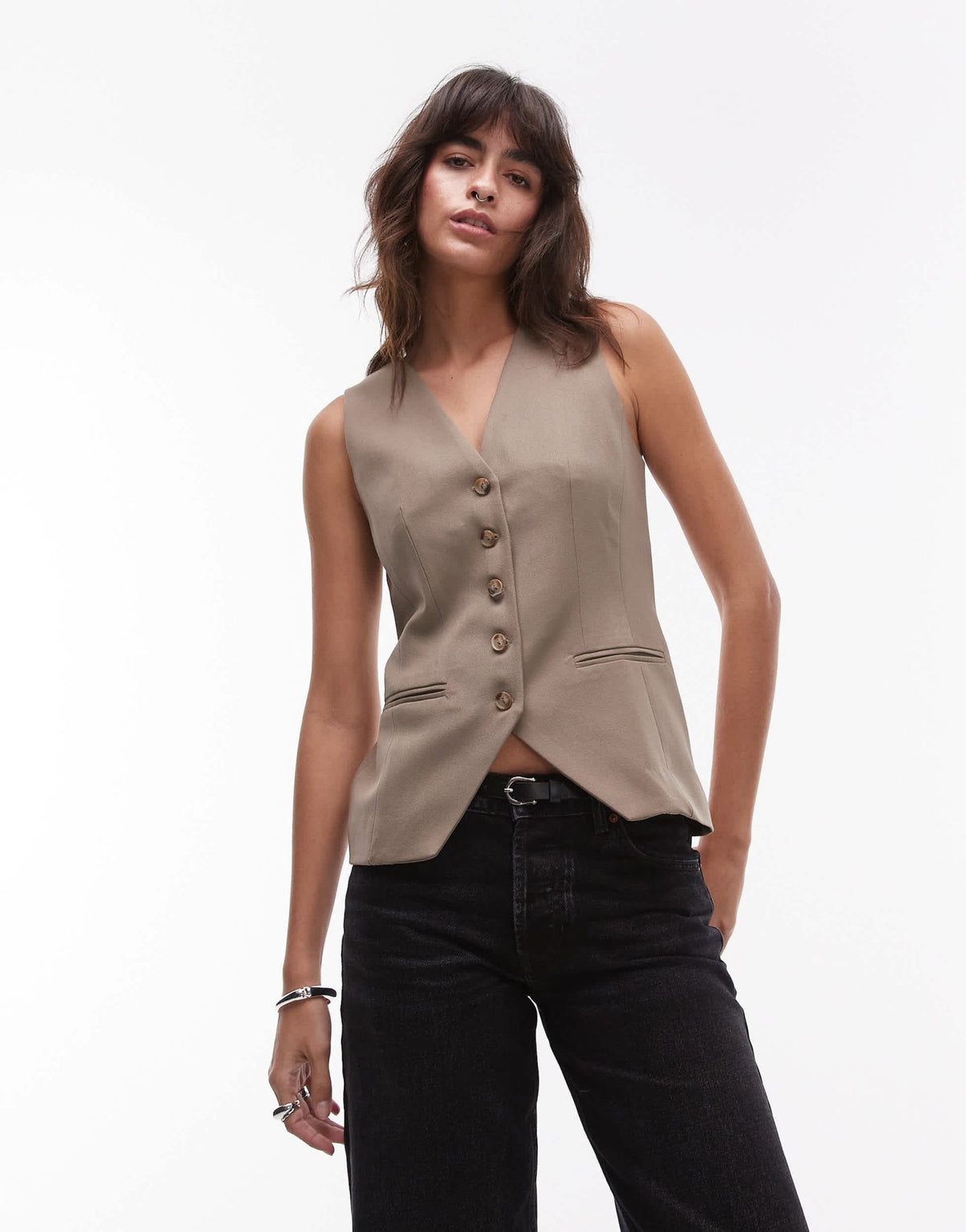 Topshop high neck button through waistcoat in warm handle - ASOS Sample Sale