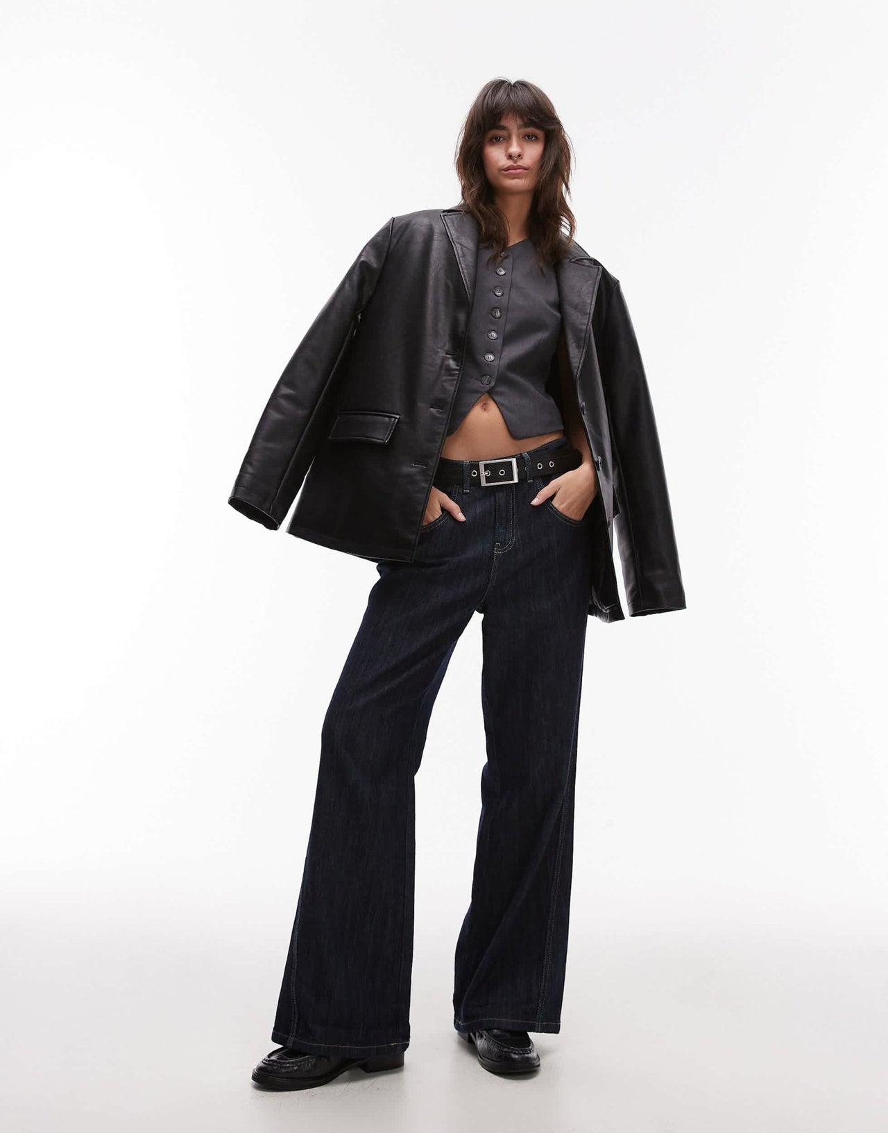 Topshop high neck cropped waistcoat in charcoal - ASOS Sample Sale