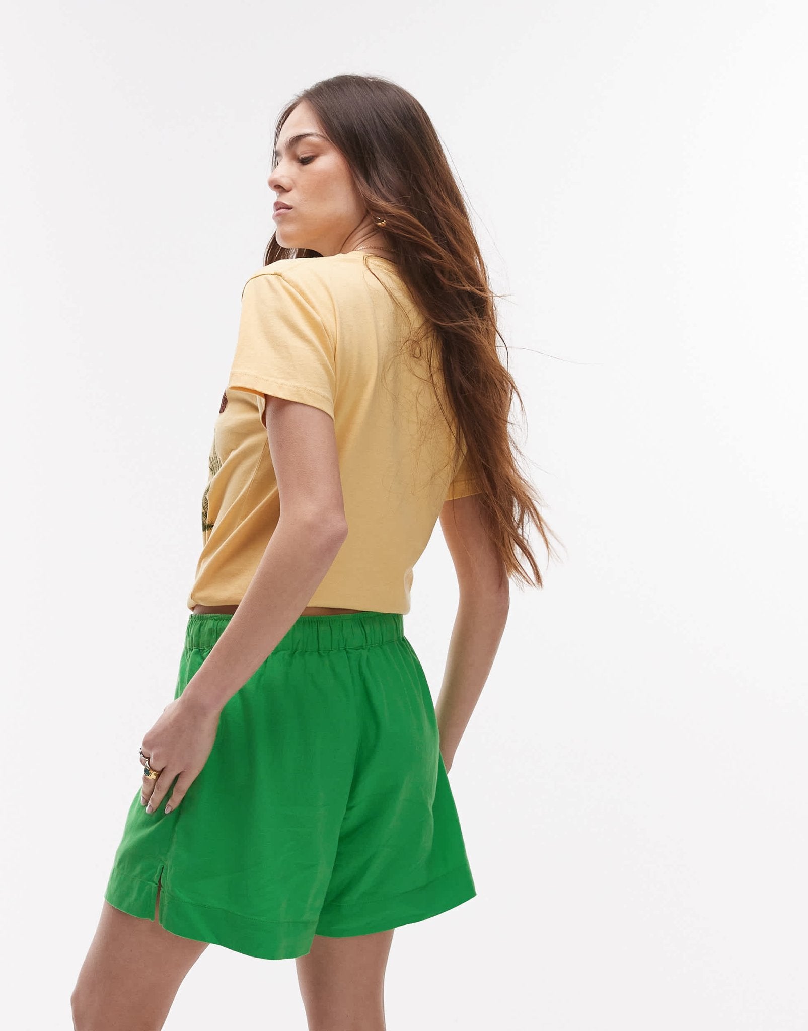 Topshop high rise drawcord linen shorts in green - ASOS Sample Sale