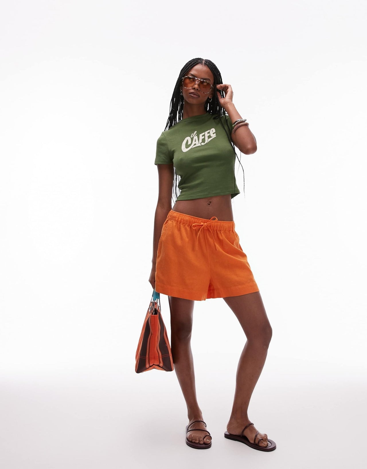 Topshop high rise drawcord linen shorts in orange - ASOS Sample Sale