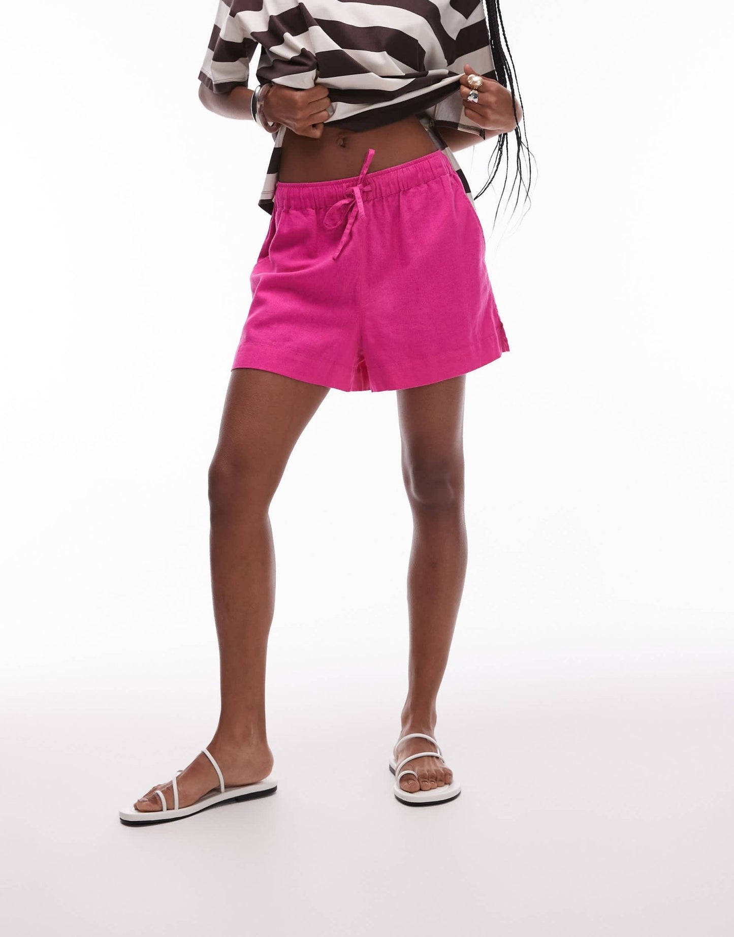 Topshop high rise drawcord linen shorts in pink - ASOS Sample Sale