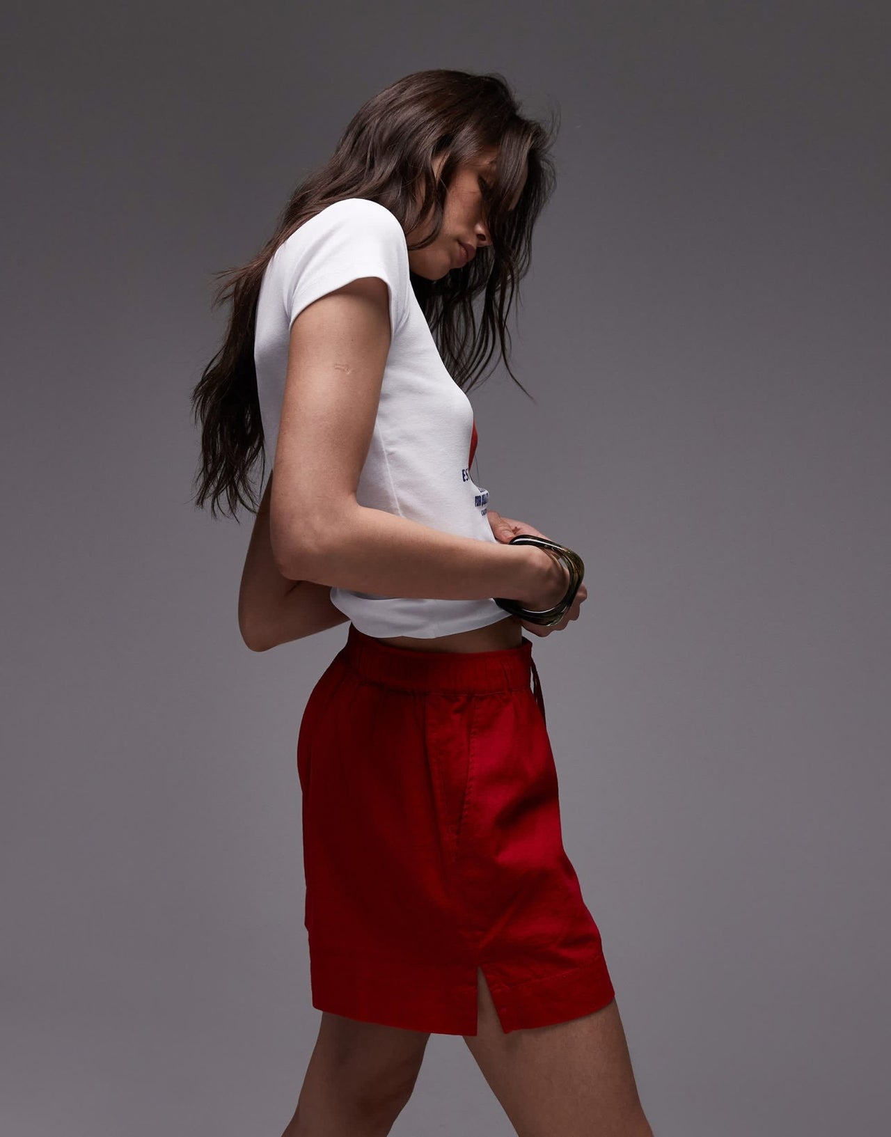 Topshop high rise drawcord linen shorts in red - ASOS Sample Sale