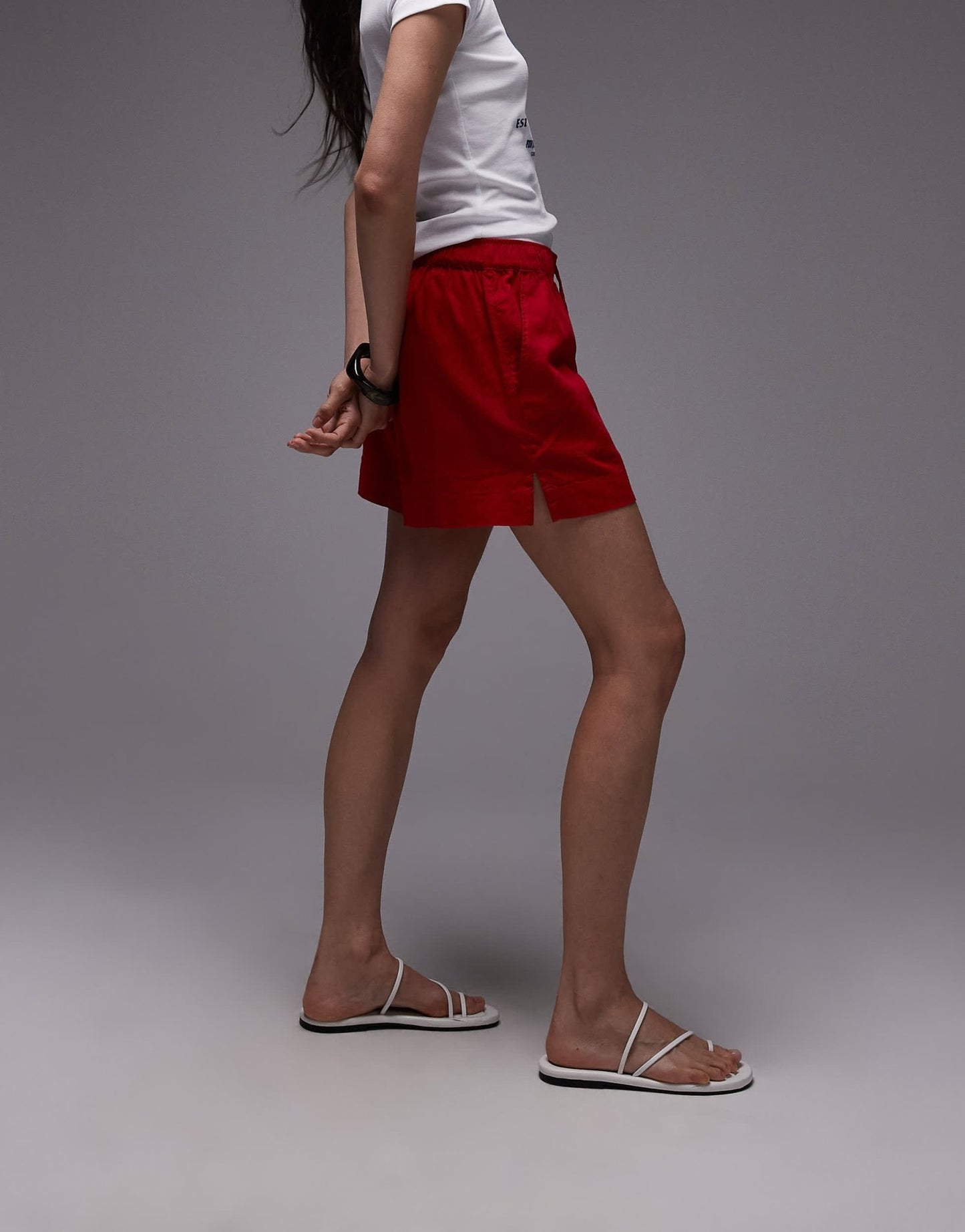Topshop high rise drawcord linen shorts in red - ASOS Sample Sale