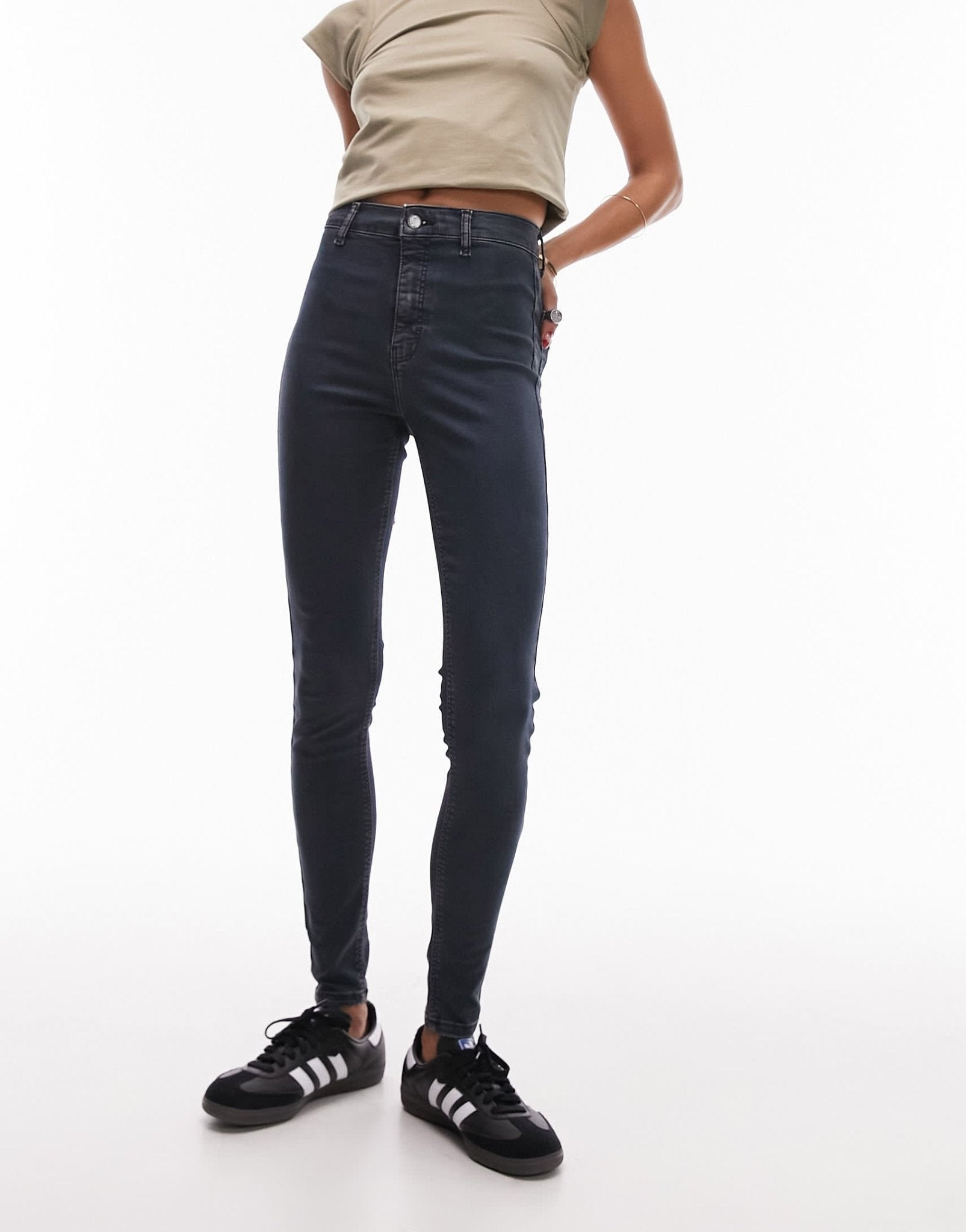 Topshop high rise Joni jeans in blue black - ASOS Sample Sale