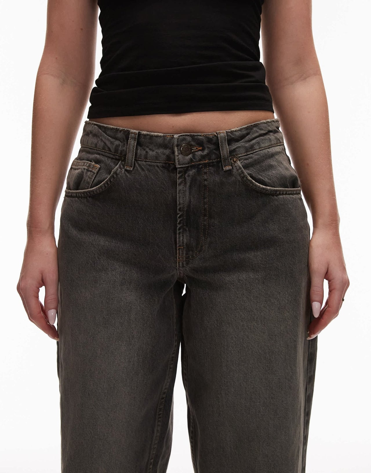 Topshop Hourglass Cinch low rise relaxed jean in dark vintage grey - ASOS Sample Sale