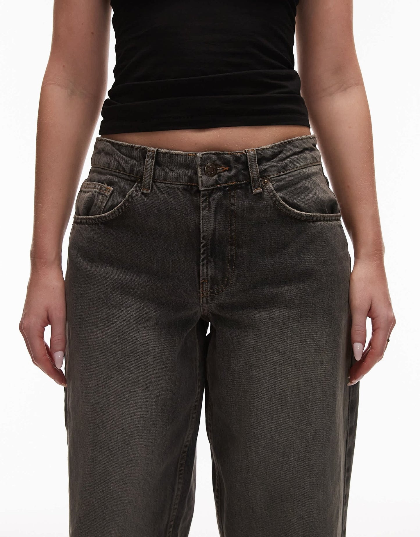 Topshop Hourglass Cinch low rise relaxed jean in dark vintage grey - ASOS Sample Sale