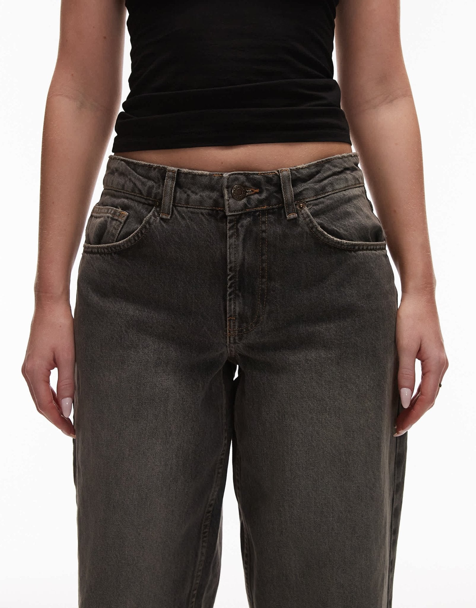 Topshop Hourglass Cinch low rise relaxed jean in dark vintage grey - ASOS Sample Sale