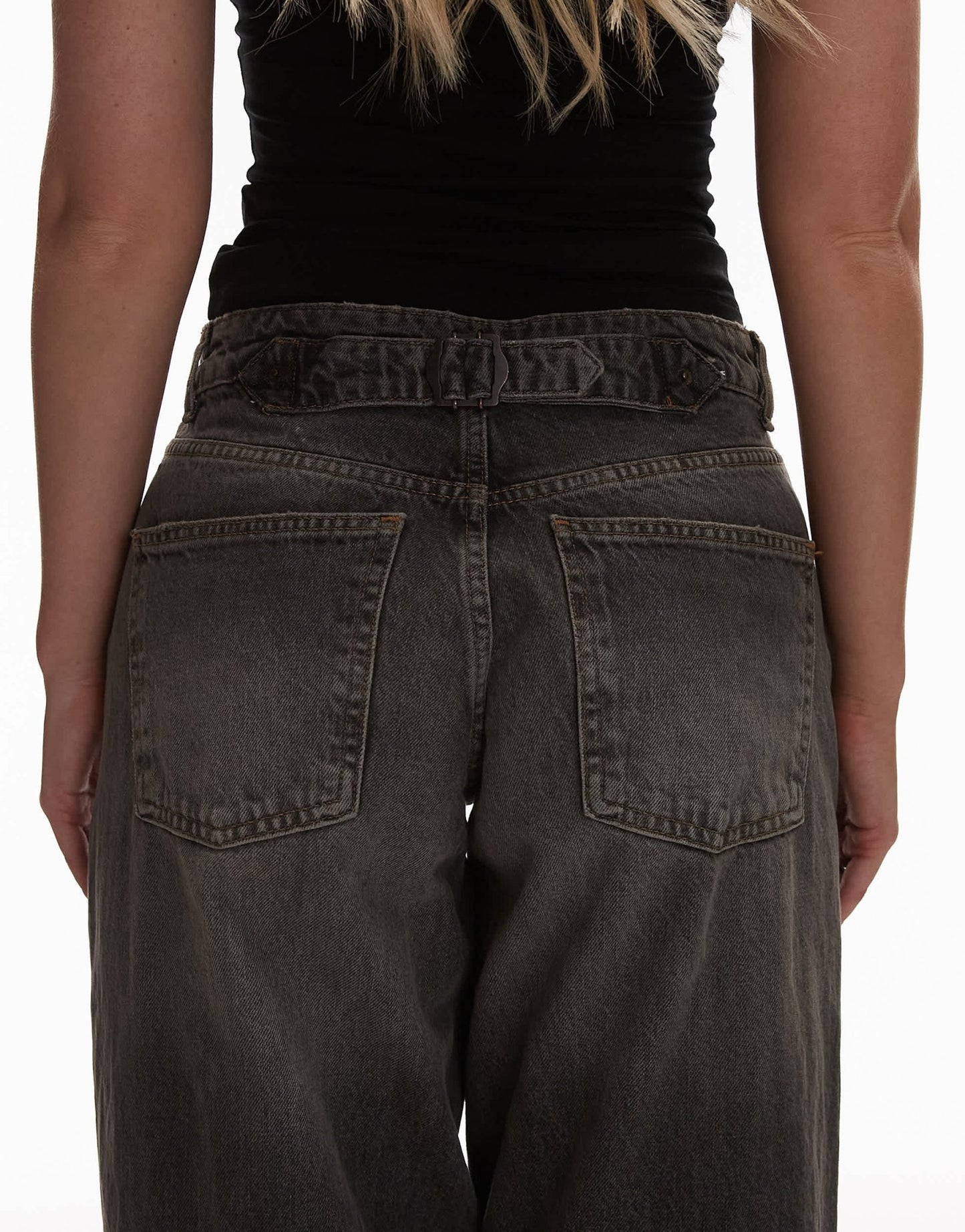 Topshop Hourglass Cinch low rise relaxed jean in dark vintage grey - ASOS Sample Sale