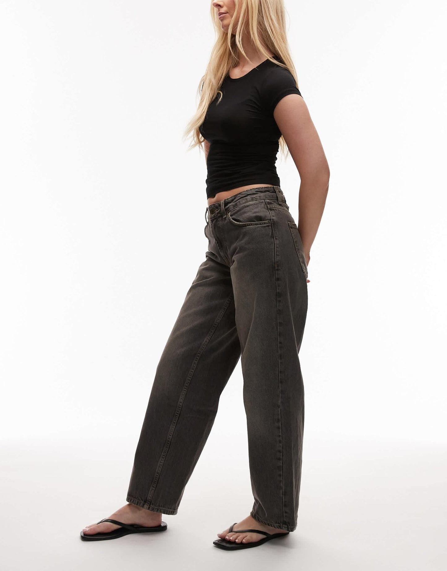 Topshop Hourglass Cinch low rise relaxed jean in dark vintage grey - ASOS Sample Sale