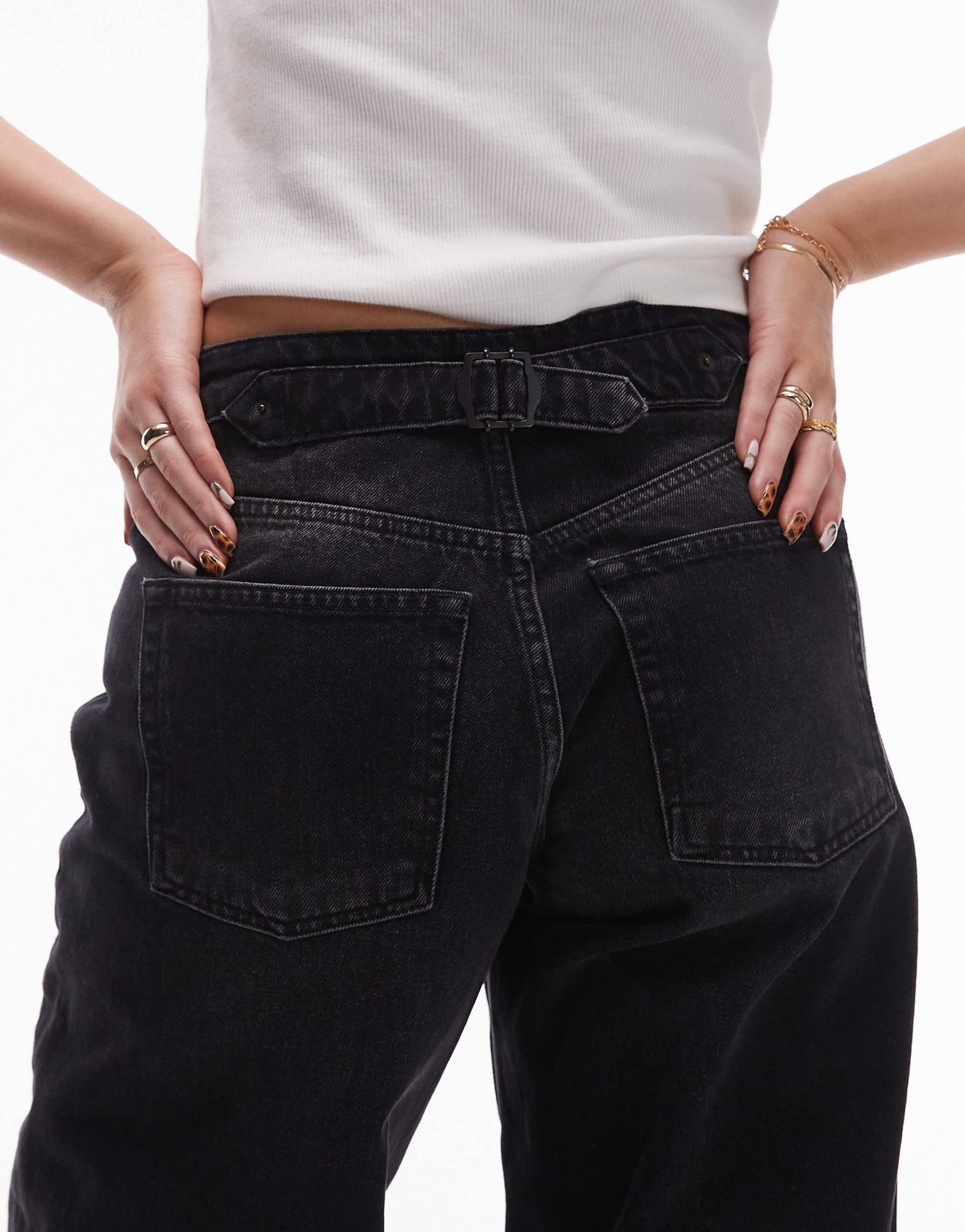 Topshop Hourglass Cinch low rise relaxed jean in deep black - ASOS Sample Sale