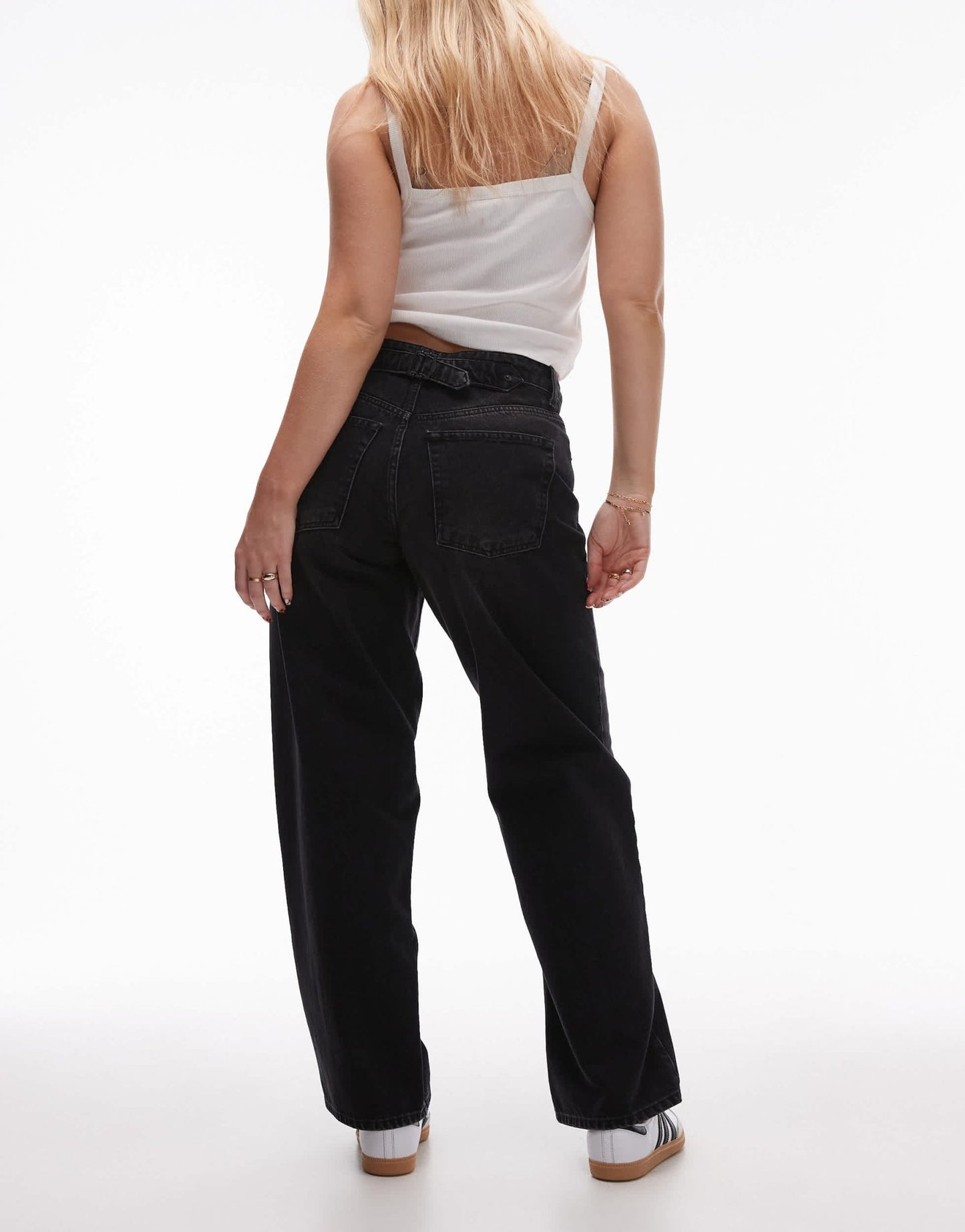 Topshop Hourglass Cinch low rise relaxed jean in deep black - ASOS Sample Sale