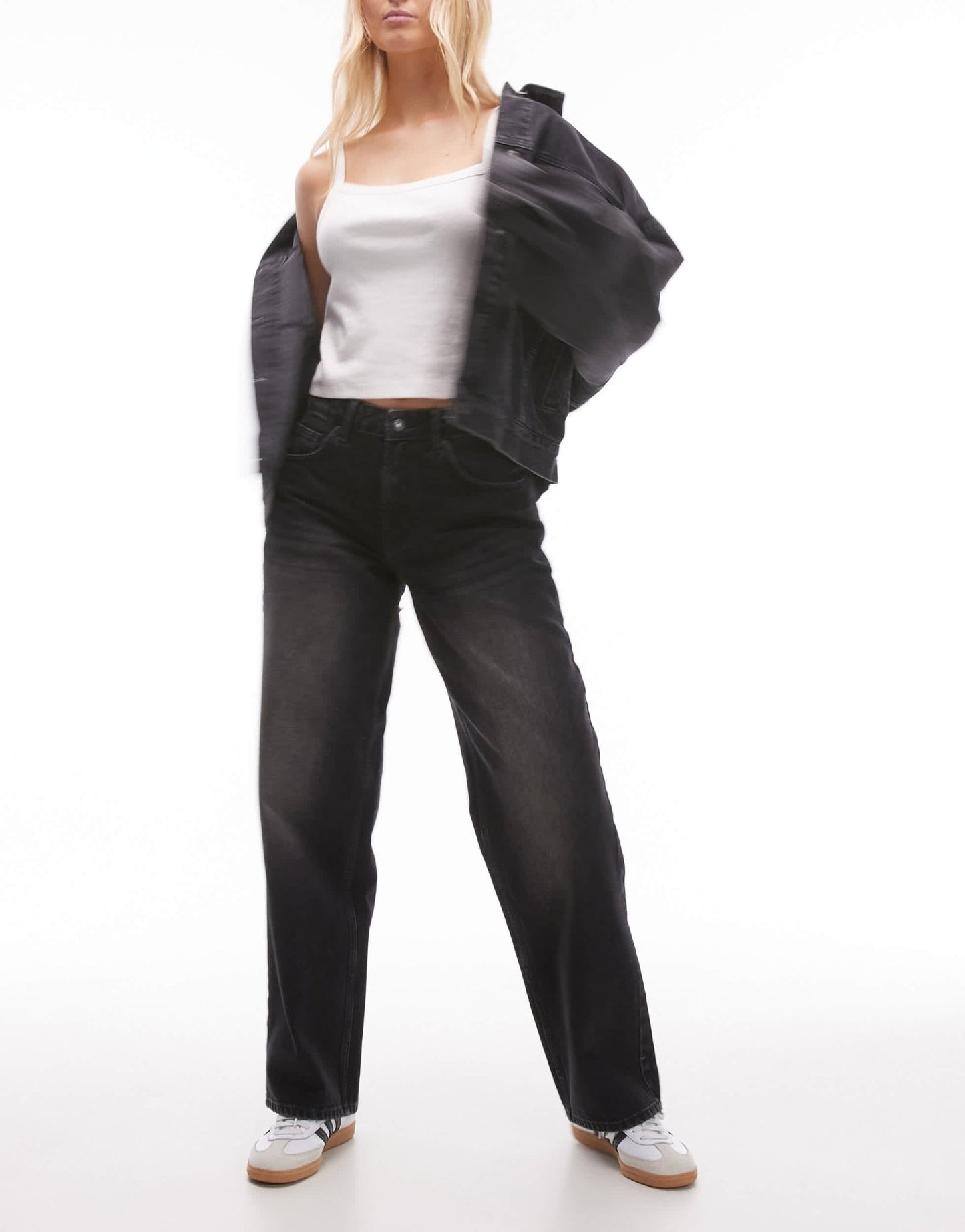 Topshop Hourglass Cinch low rise relaxed jean in deep black - ASOS Sample Sale
