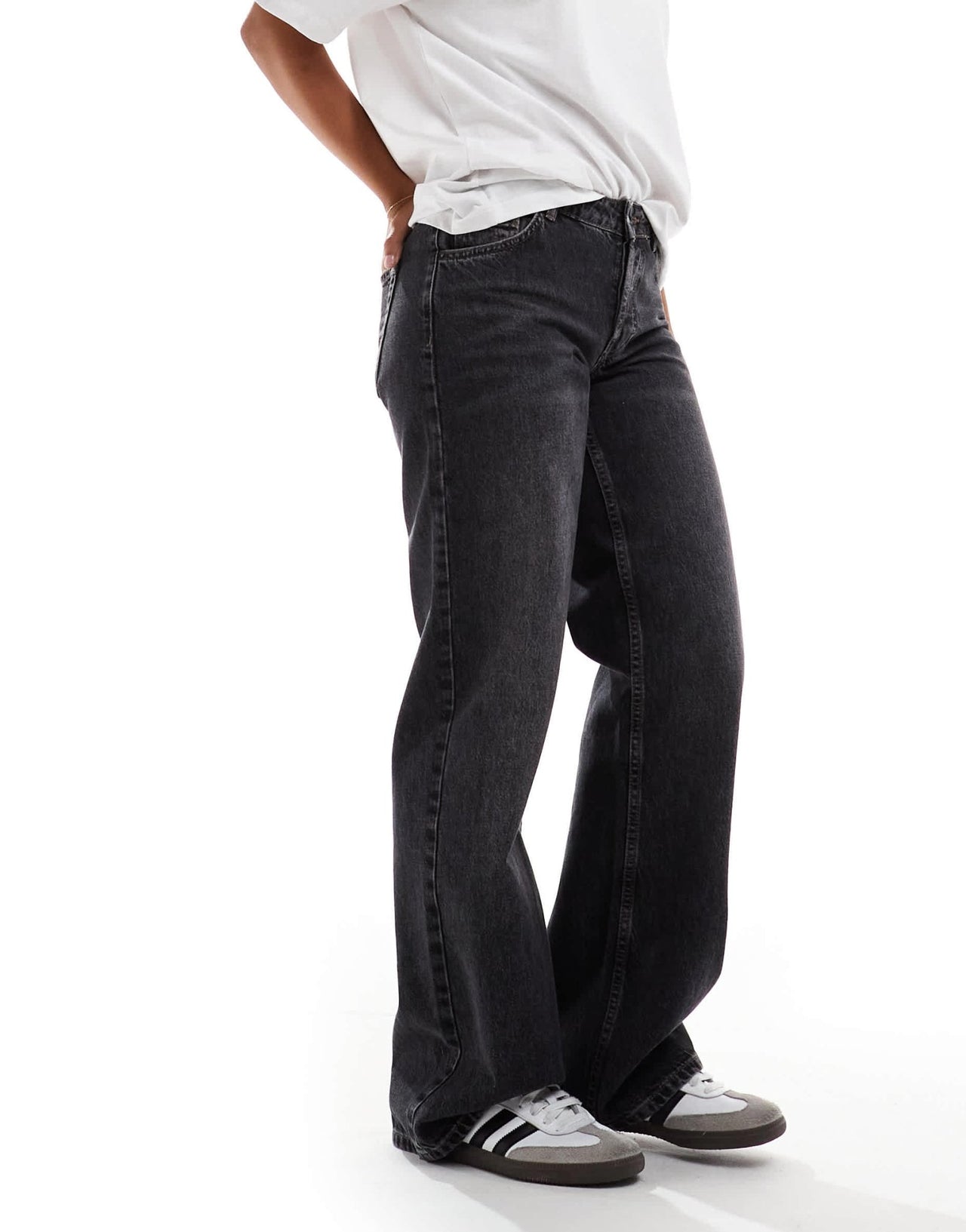 Topshop Hourglass Ember low rise straight leg jean in dirty washed black - ASOS Sample Sale
