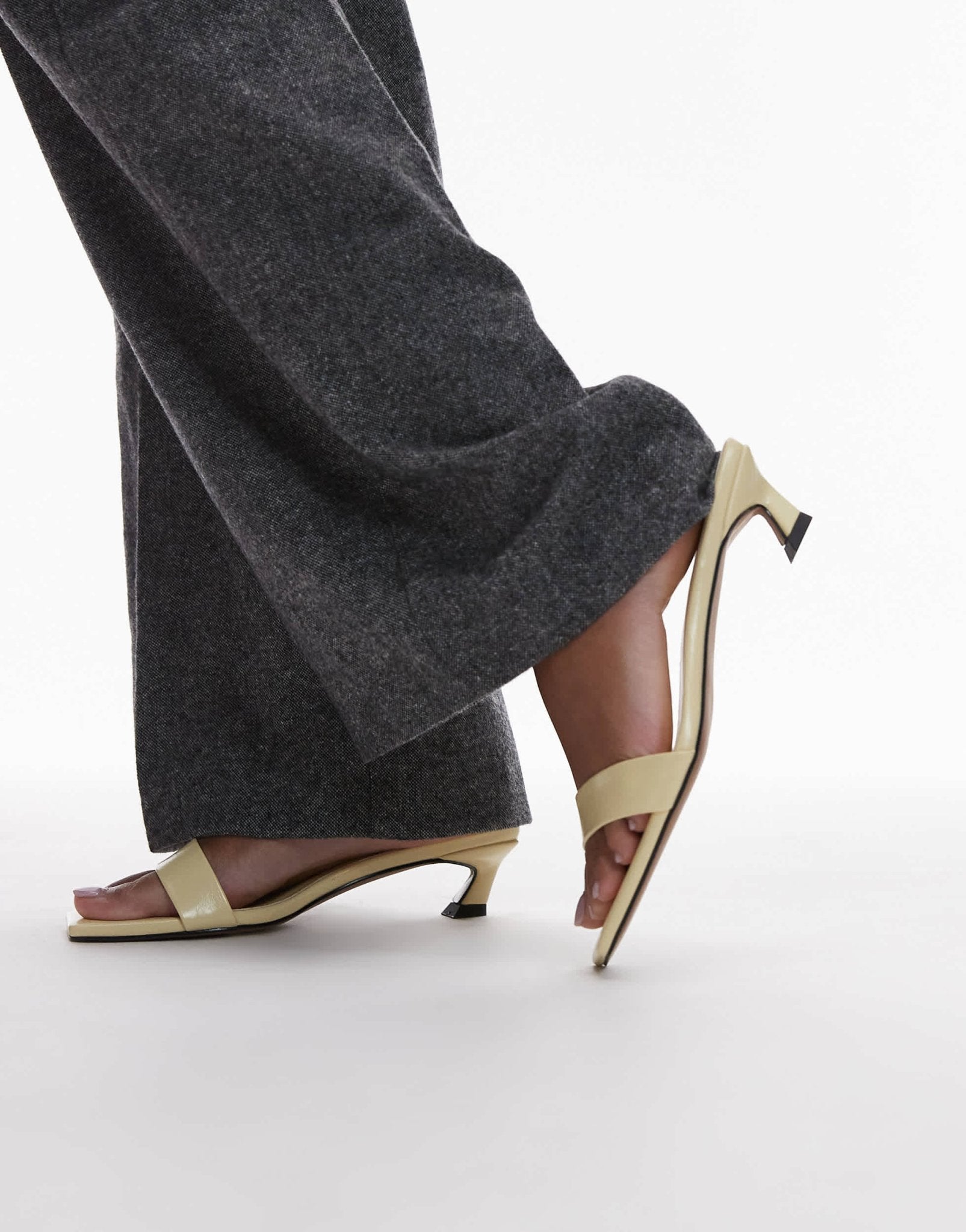 Topshop Inga square toe slip on mid heeled sandals in pale yellow - ASOS Sample Sale