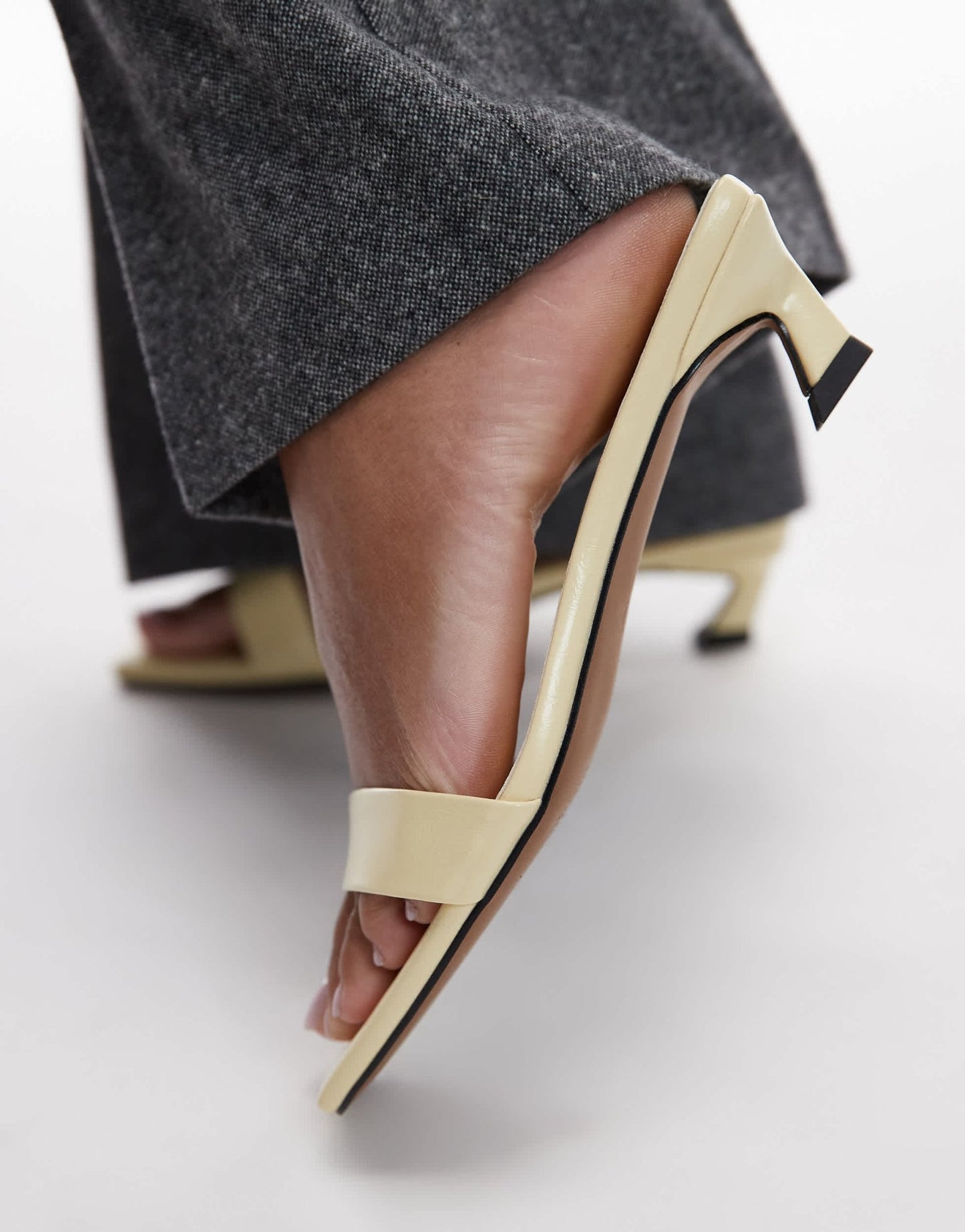 Topshop Inga square toe slip on mid heeled sandals in pale yellow - ASOS Sample Sale