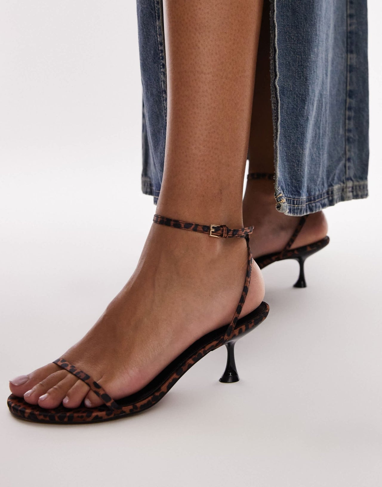 Topshop Irena barely there high heeled sandals in leopard - ASOS Sample Sale