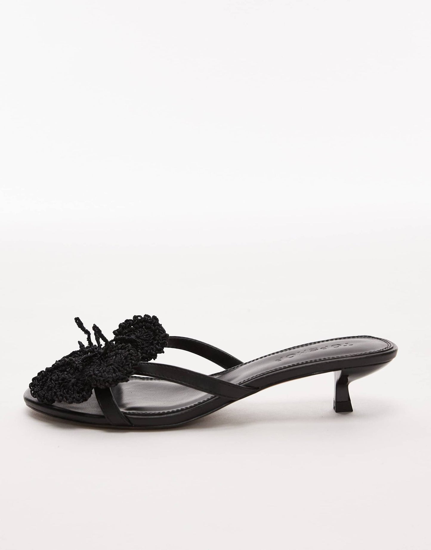 Topshop Ish kitten heeled sandal with knitted flower in black - ASOS Sample Sale