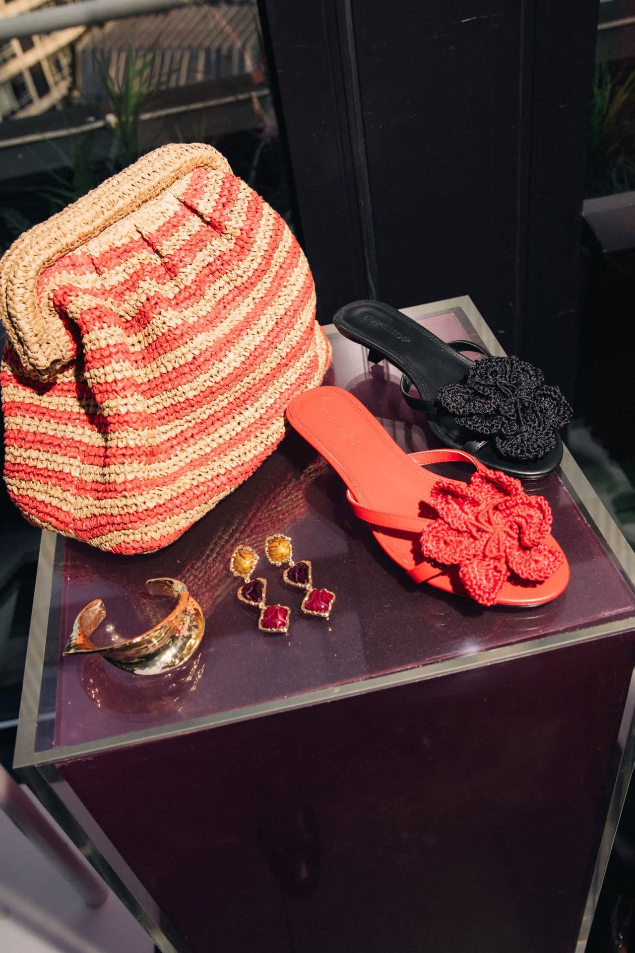 Topshop Ish kitten heeled sandal with knitted flower in black - ASOS Sample Sale