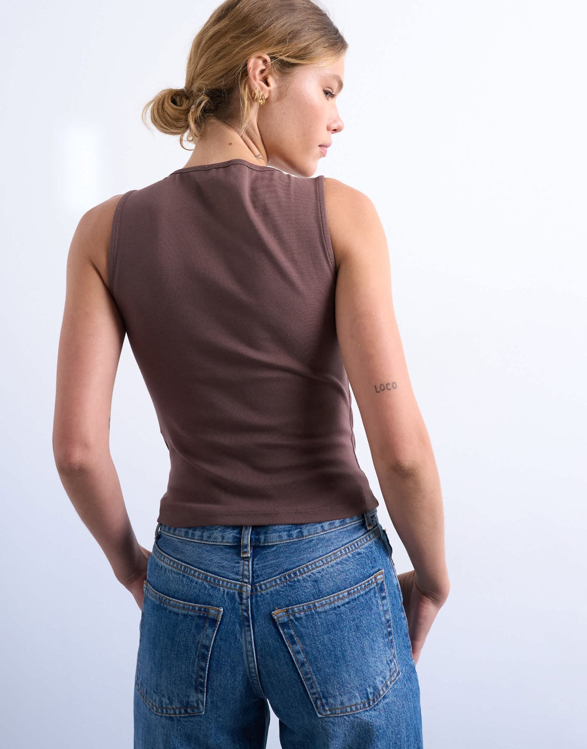 Topshop jersey asymmetric button through tank top in chocolate brown - ASOS Sample Sale