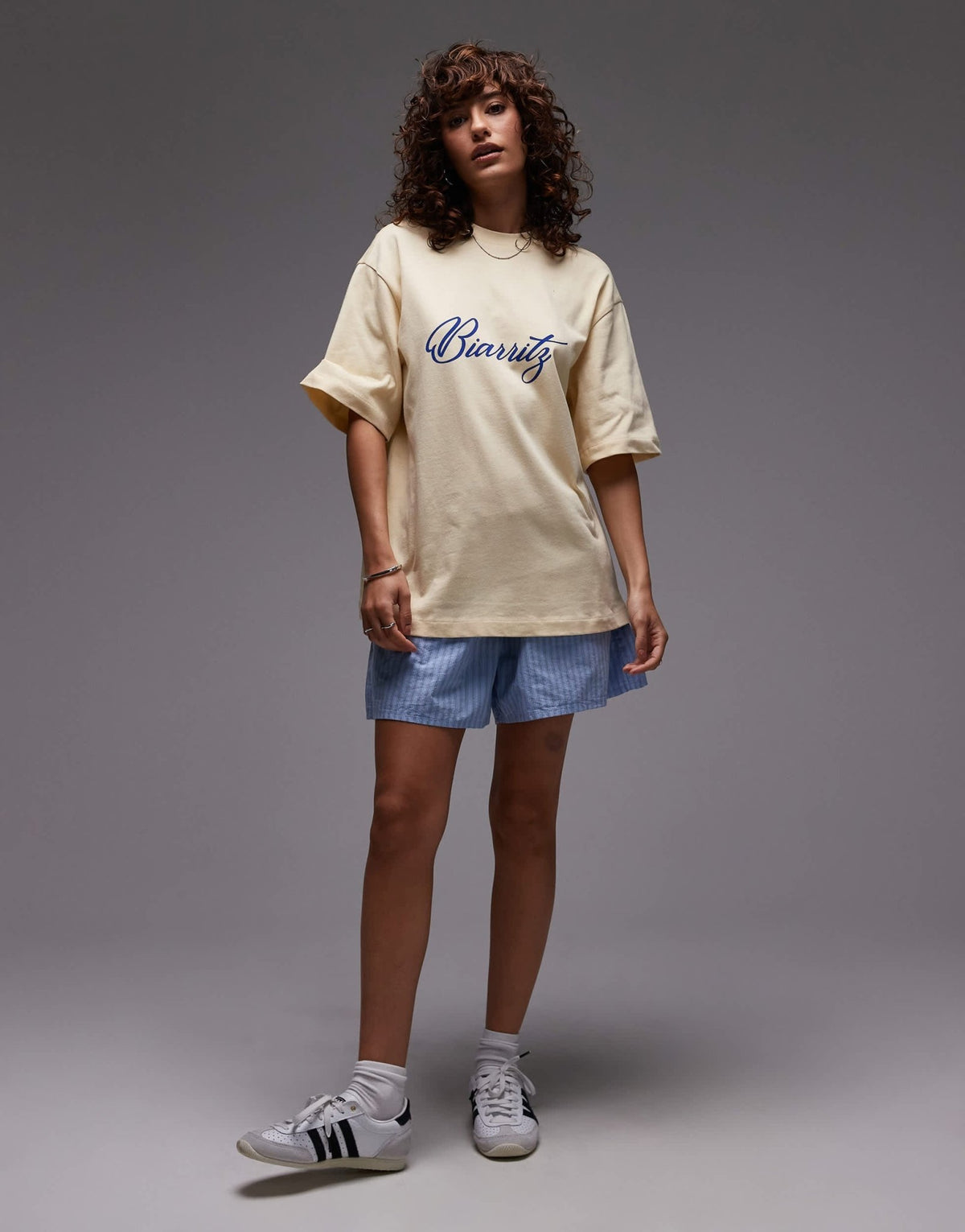 Topshop jersey Biarritz graphic oversized t shirt in buttermilk yellow - ASOS Sample Sale