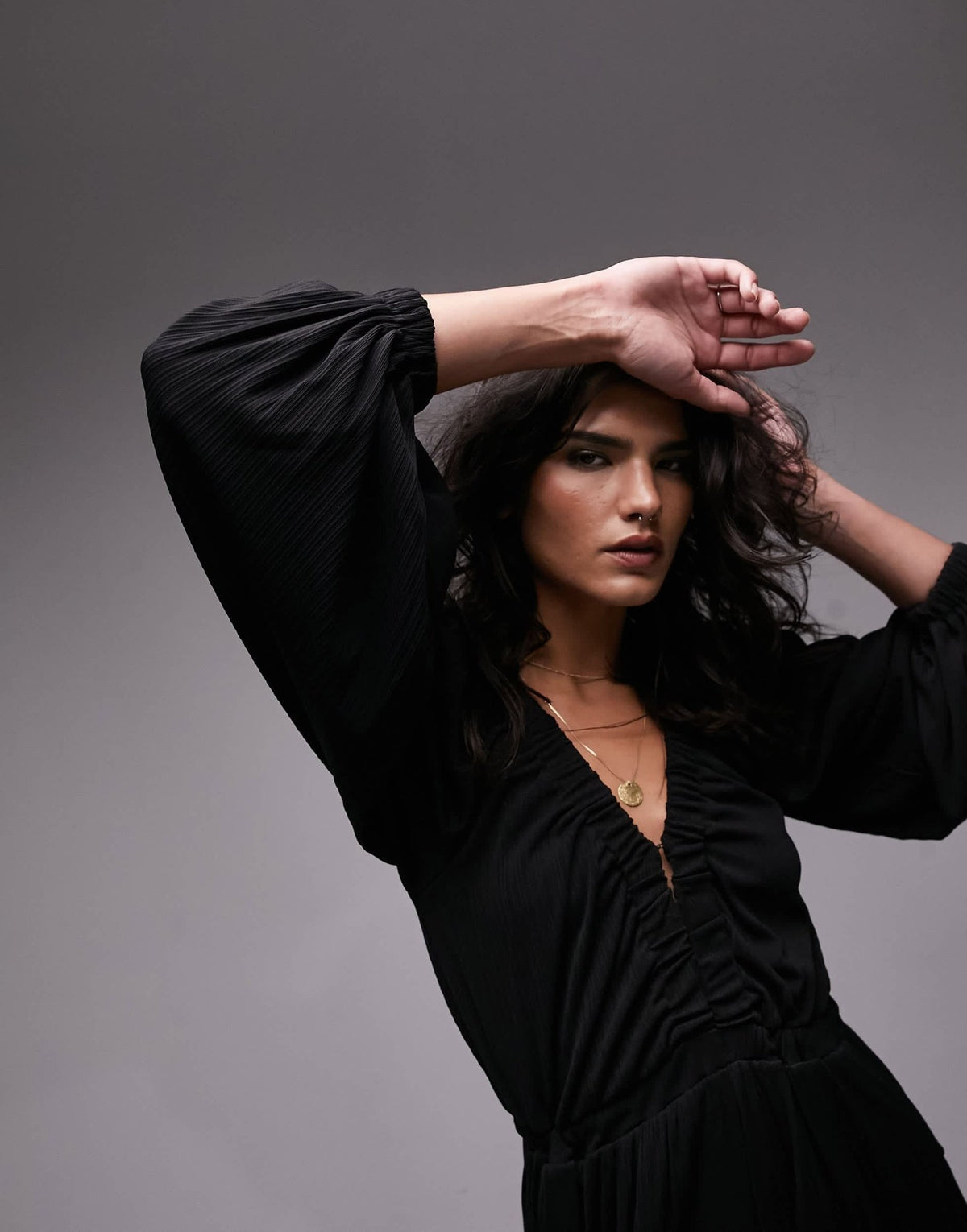Topshop jersey long sleeve jumpsuit in black - ASOS Sample Sale