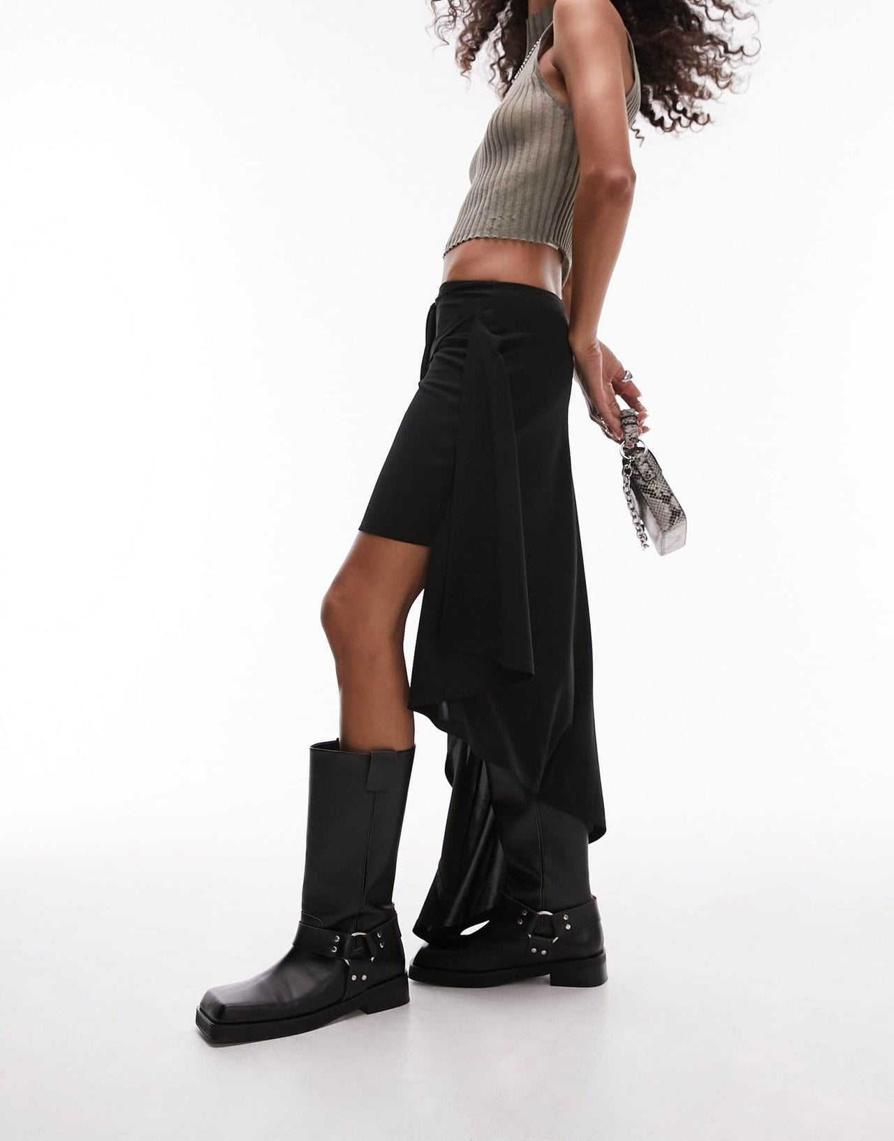 Topshop jersey midi asymmetric skirt in black - ASOS Sample Sale