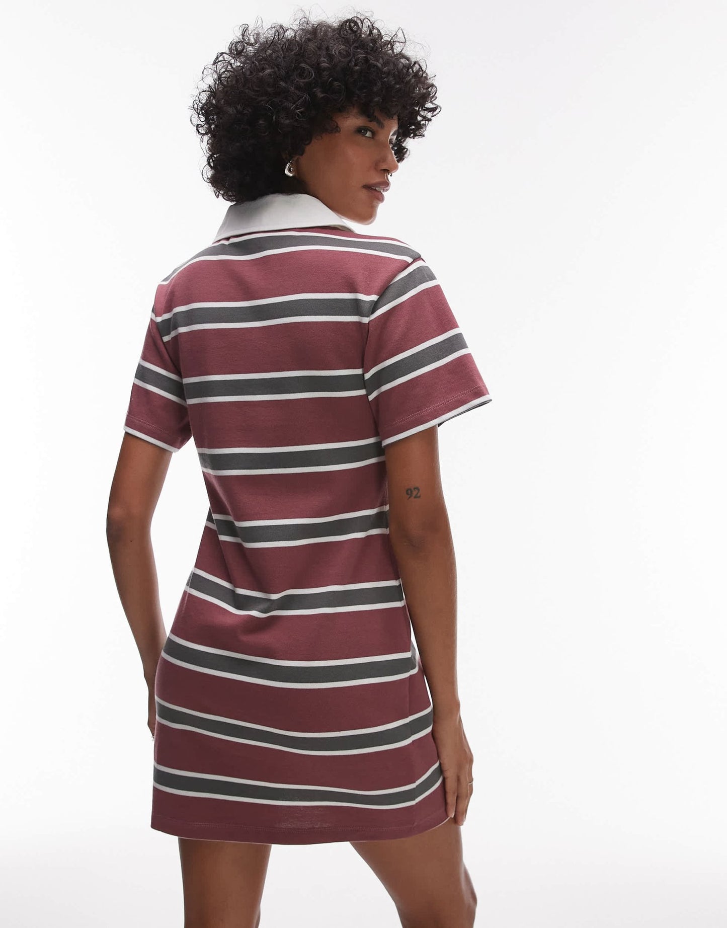Topshop jersey shrunken polo mini dress in red stripe - ASOS Sample Sale