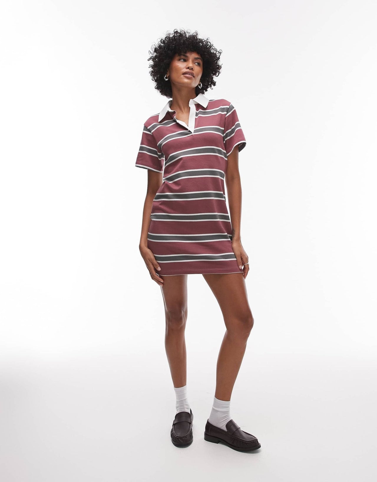 Topshop jersey shrunken polo mini dress in red stripe - ASOS Sample Sale