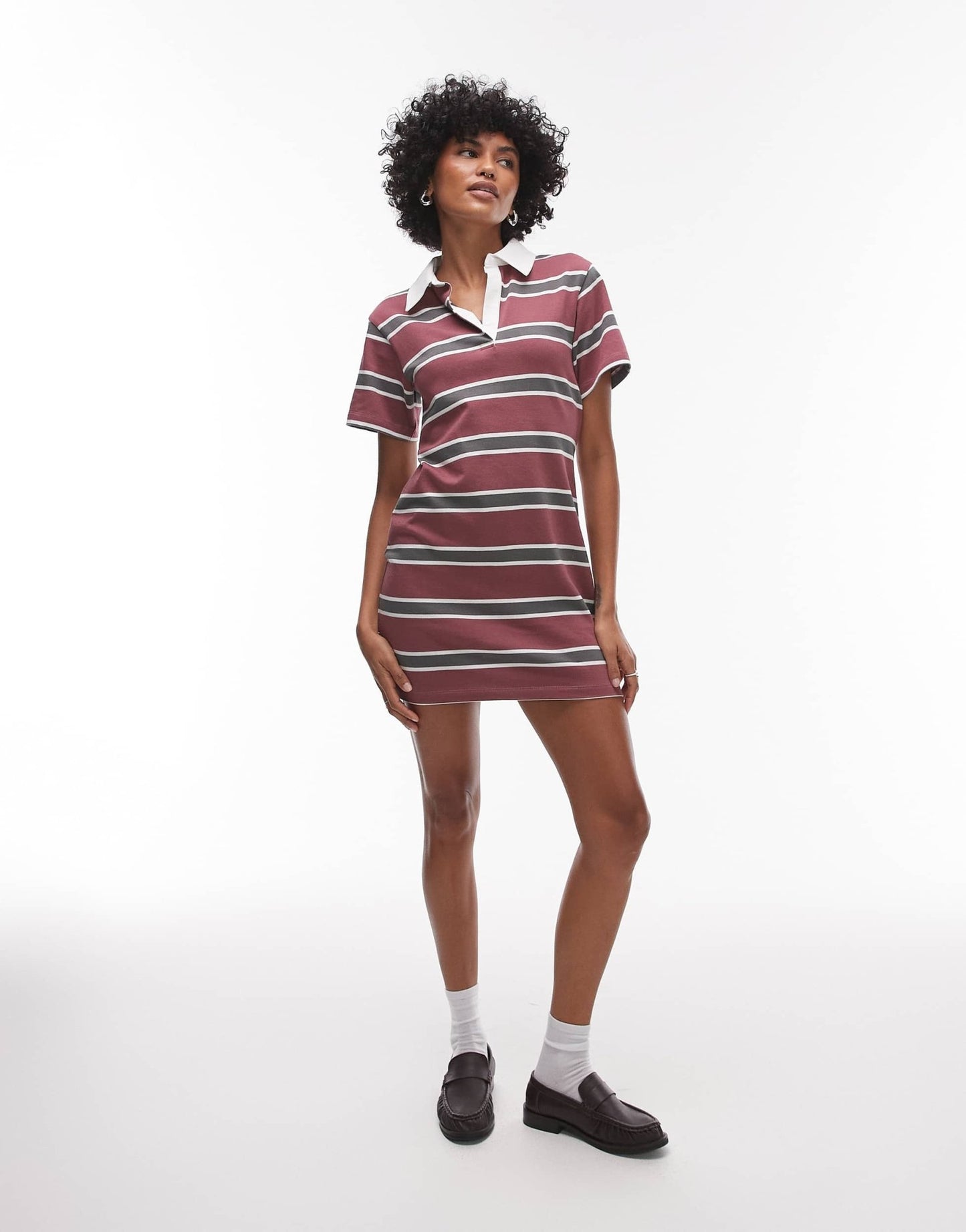 Topshop jersey shrunken polo mini dress in red stripe - ASOS Sample Sale
